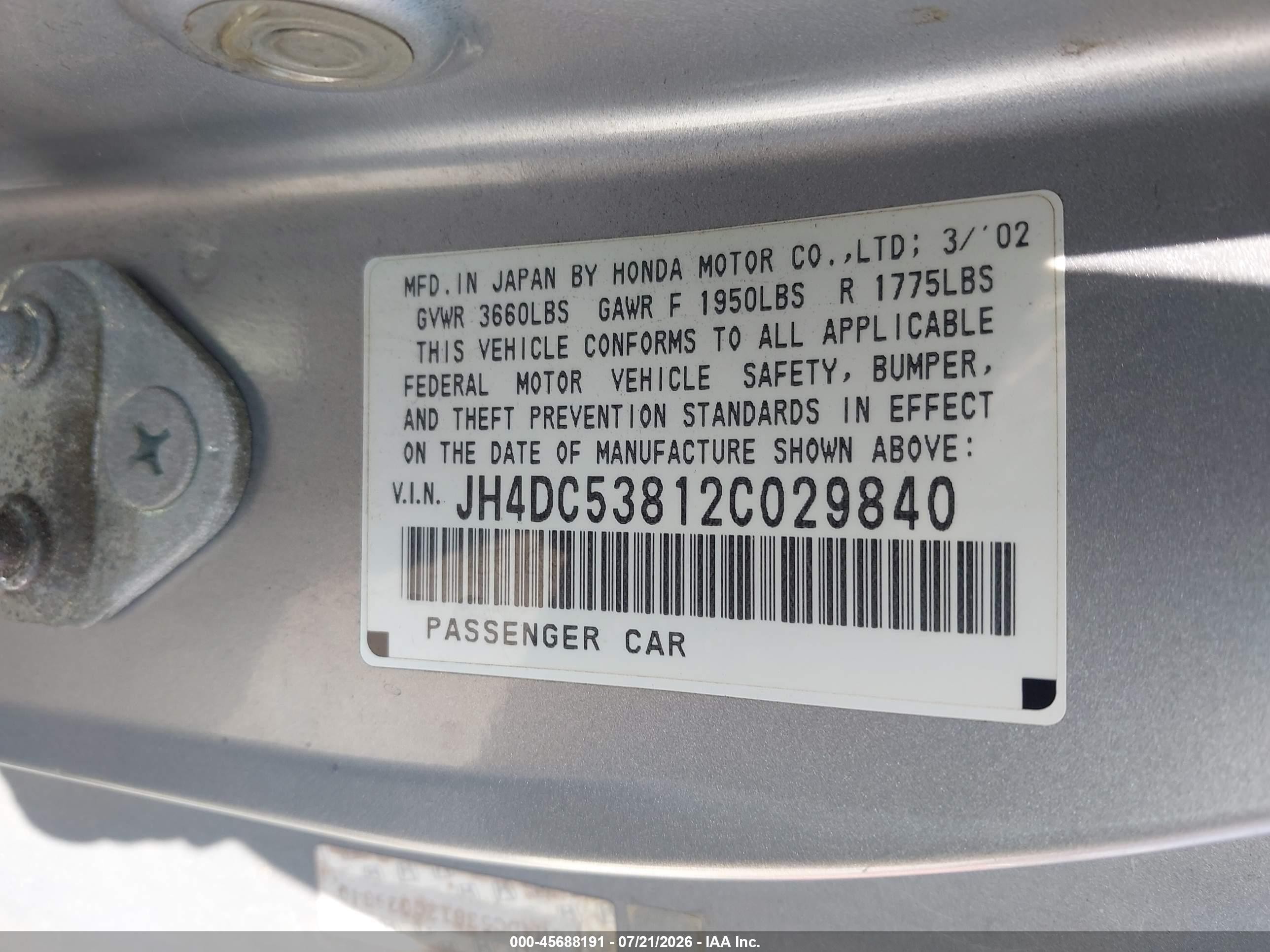 2002 Acura Rsx   Серебряный vin: JH4DC53812C029840
