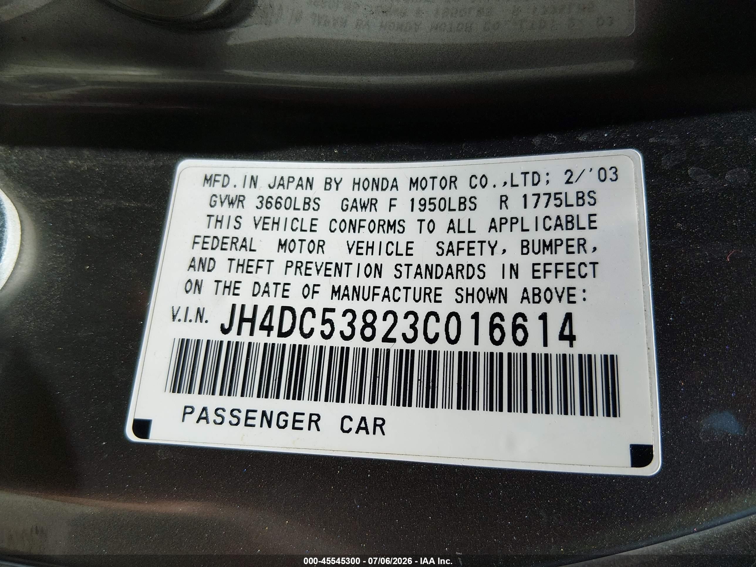 2003 Acura Rsx   Gray vin: JH4DC53823C016614