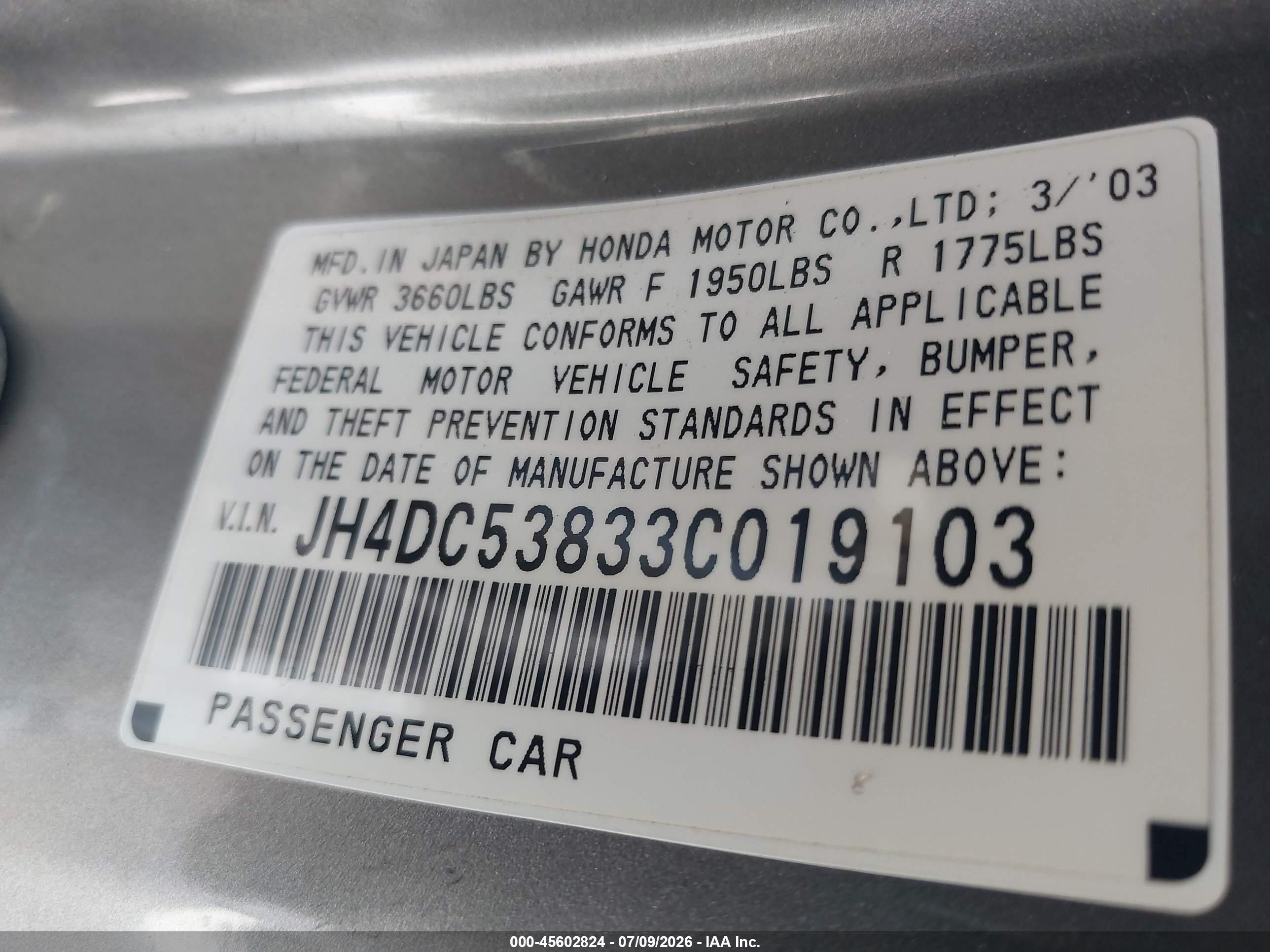 2003 Acura Rsx   Gray vin: JH4DC53833C019103