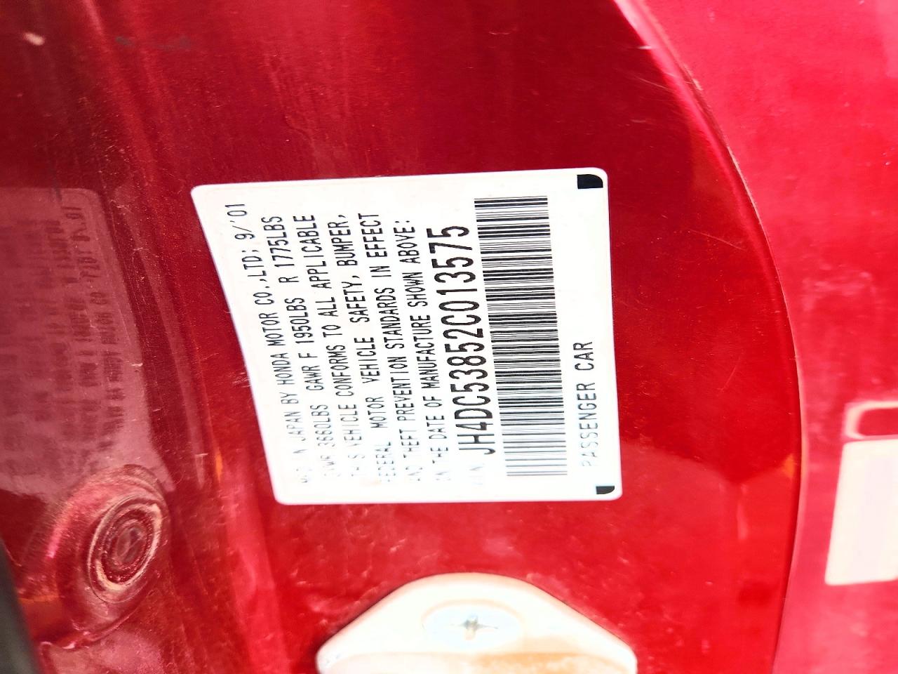 2002 Acura Rsx Красный vin: JH4DC53852C013575