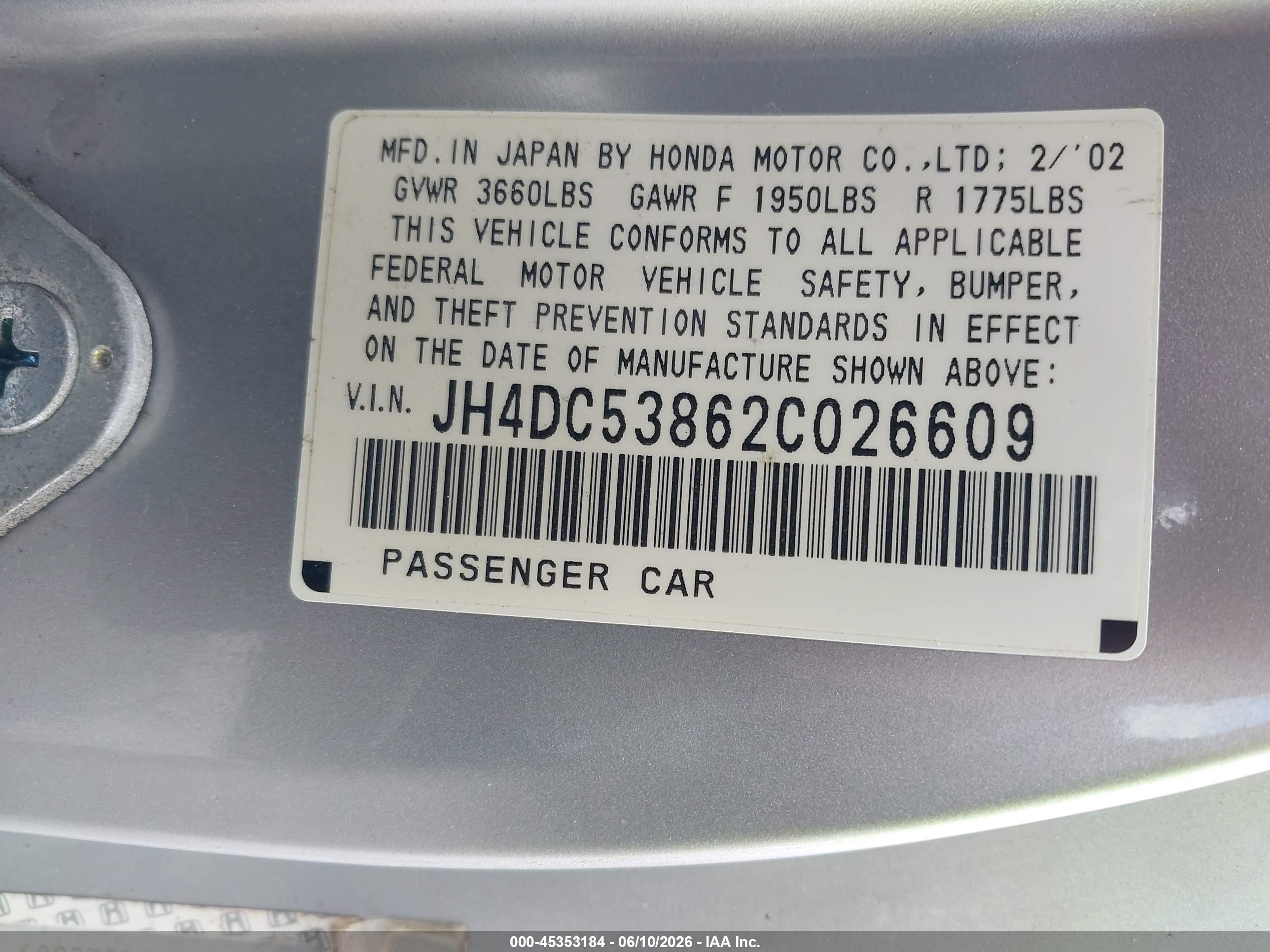 2002 Acura Rsx   Серебряный vin: JH4DC53862C026609