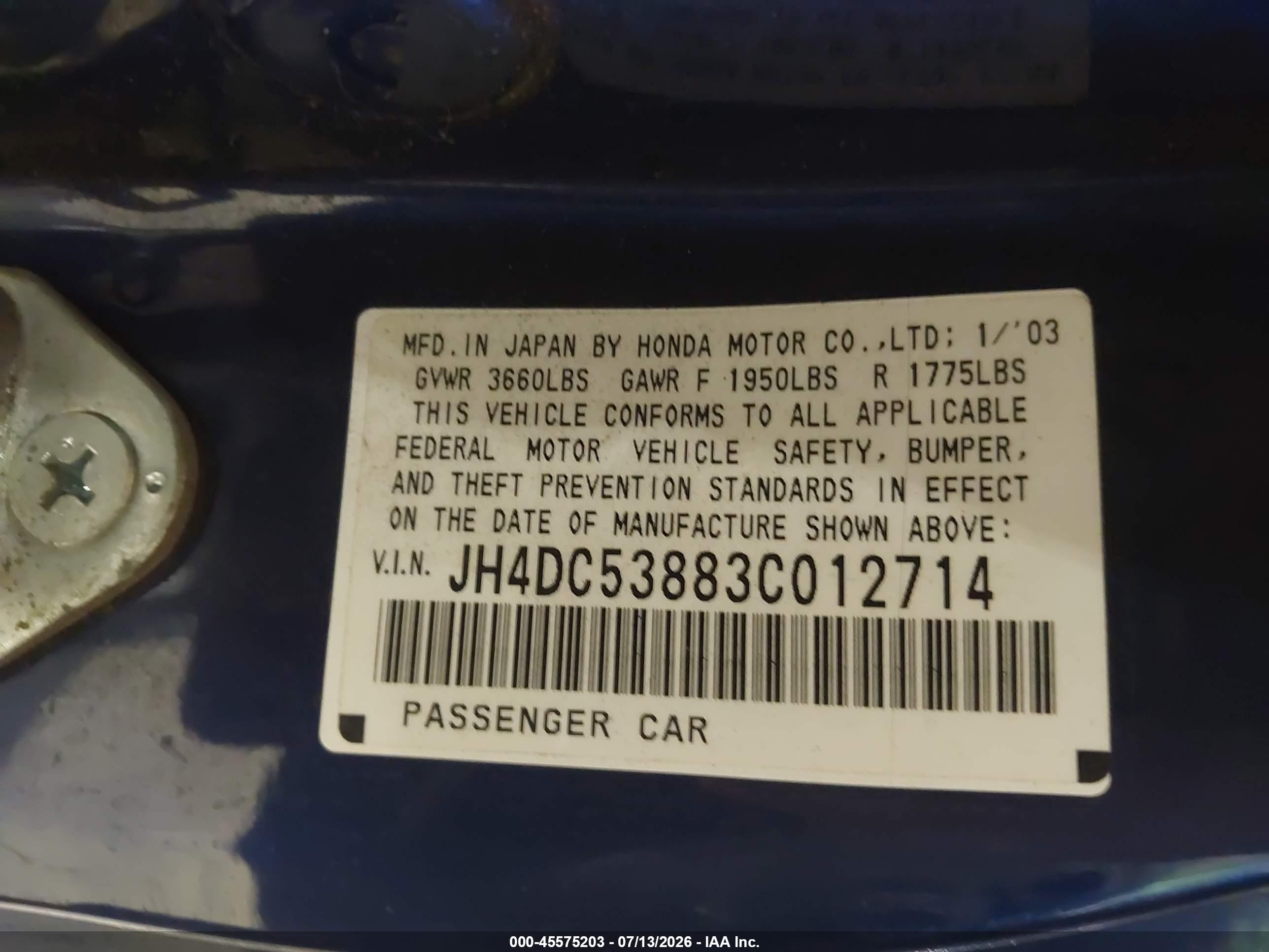2003 Acura Rsx   Blue vin: JH4DC53883C012714