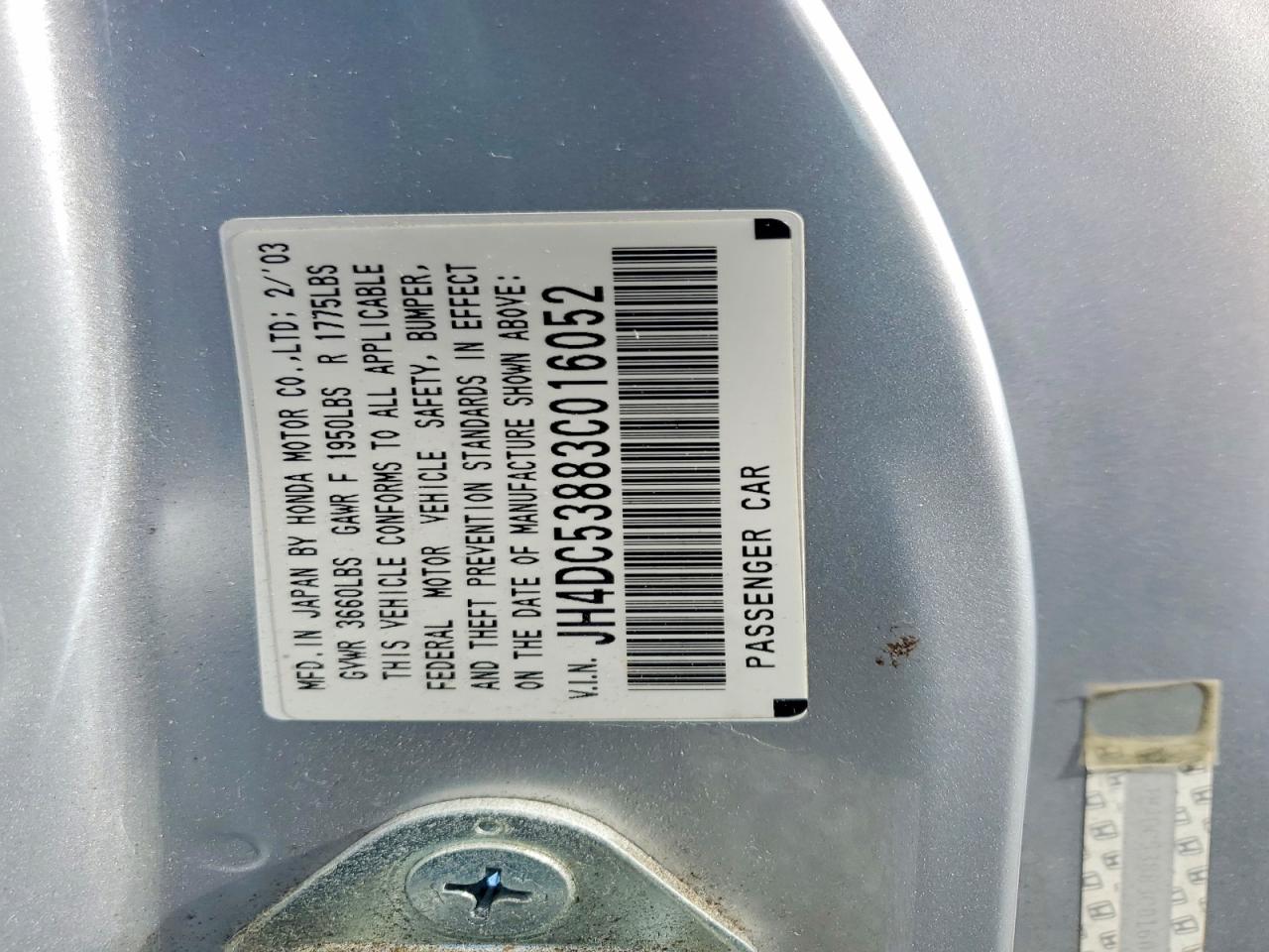 2003 Acura Rsx Silver vin: JH4DC53883C016052