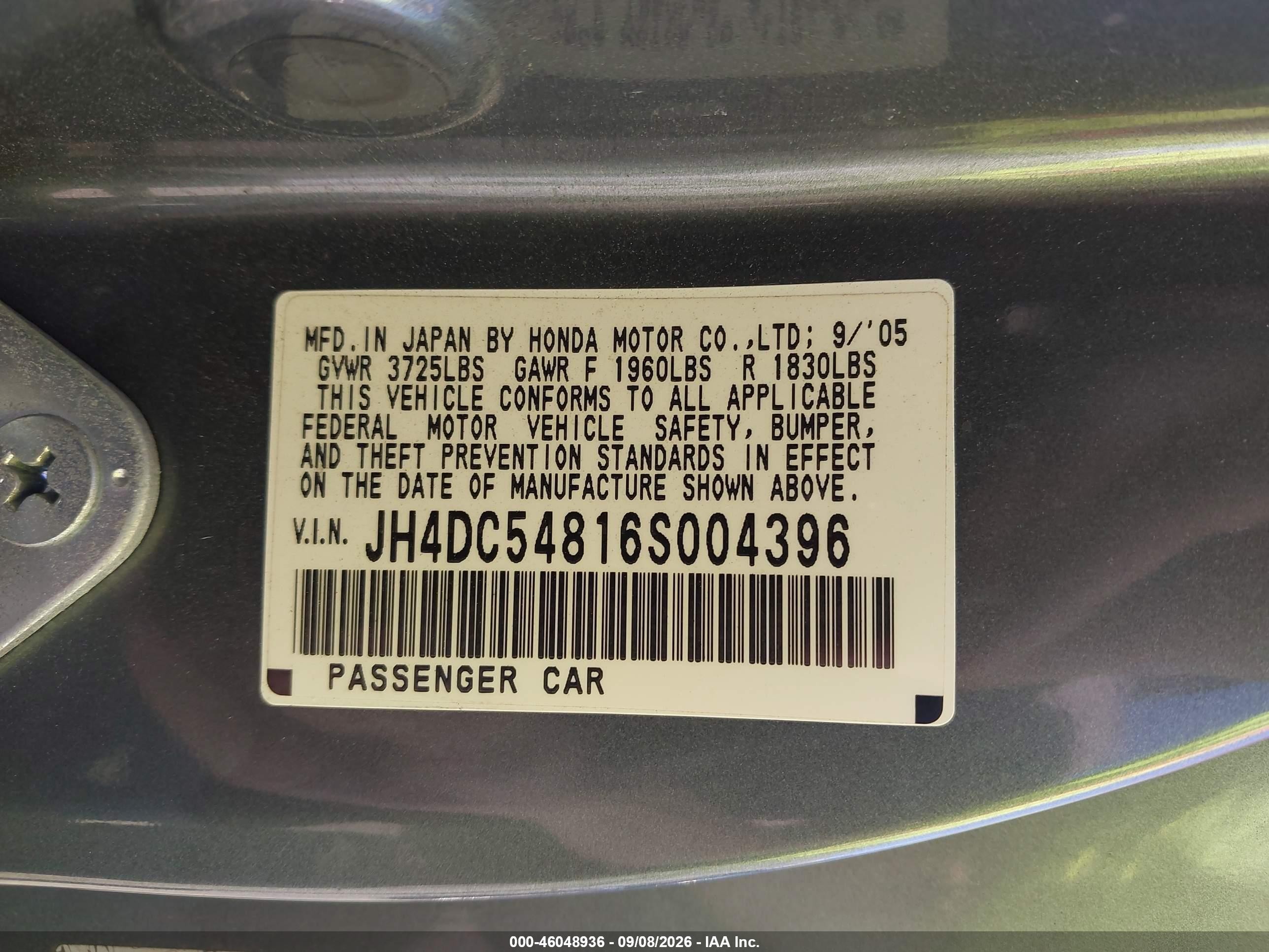 2006 Acura Rsx Gray vin: JH4DC54816S004396