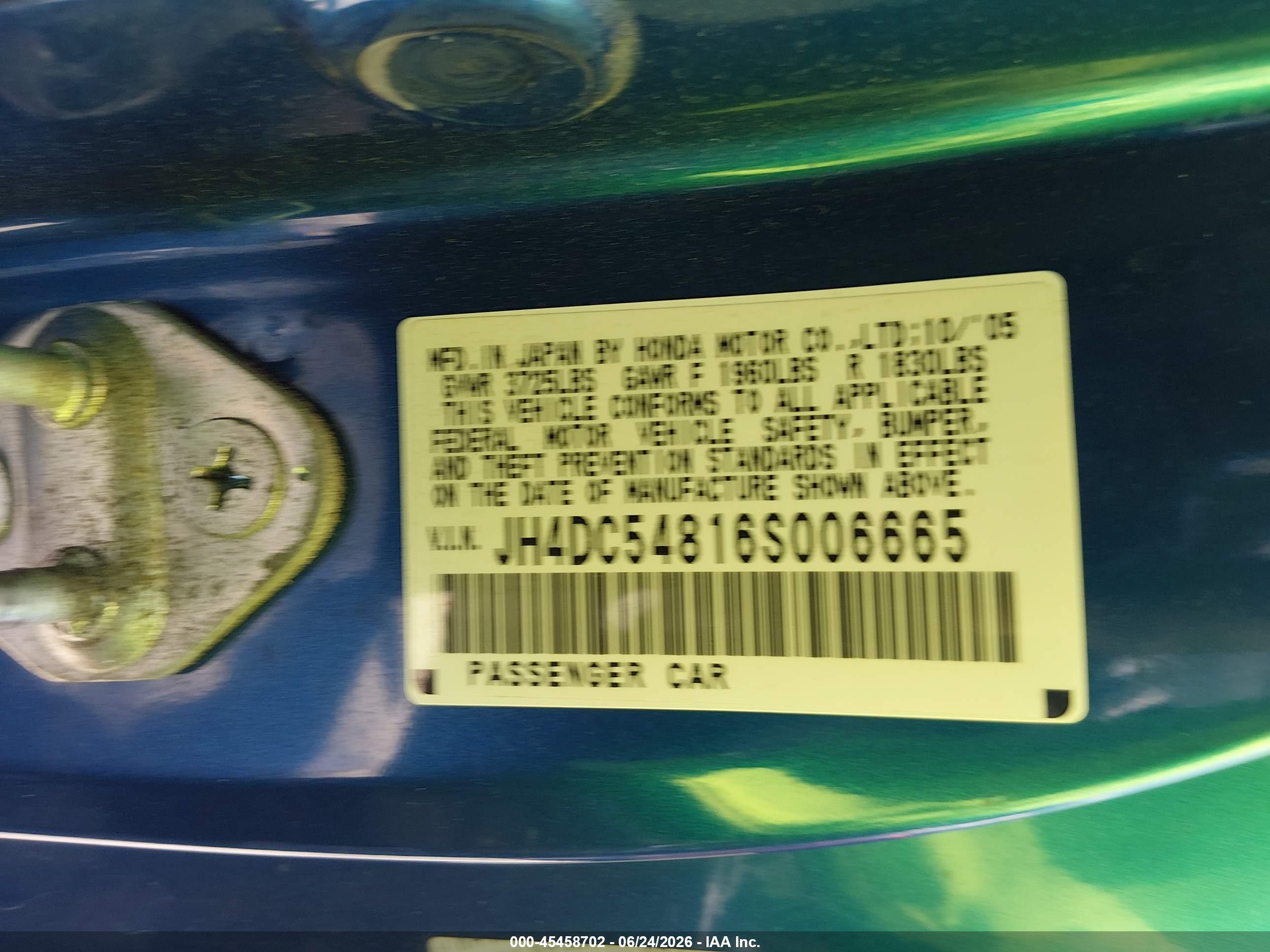 2006 Acura Rsx Blue vin: JH4DC54816S006665