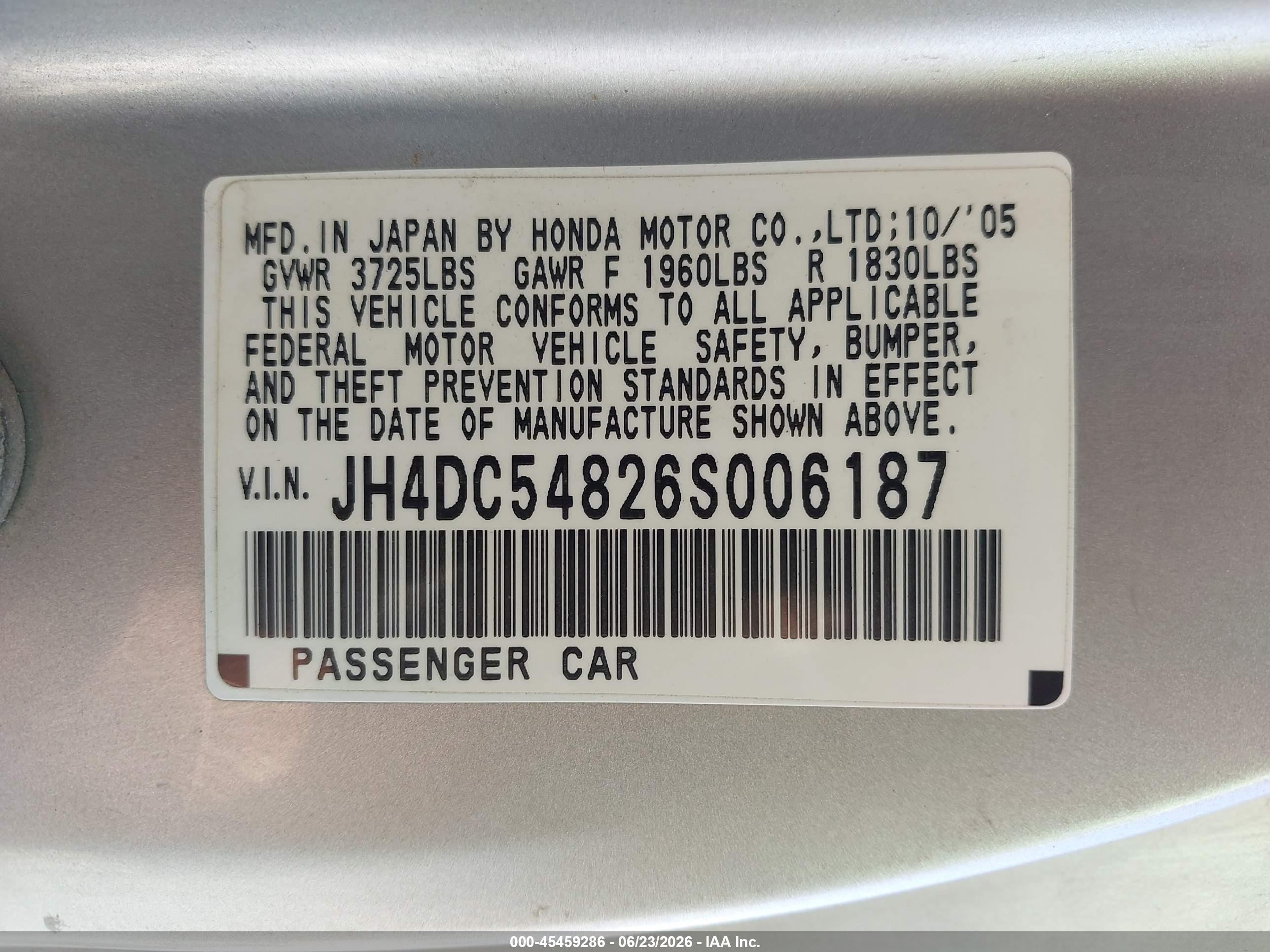 2006 Acura Rsx   Серебряный vin: JH4DC54826S006187