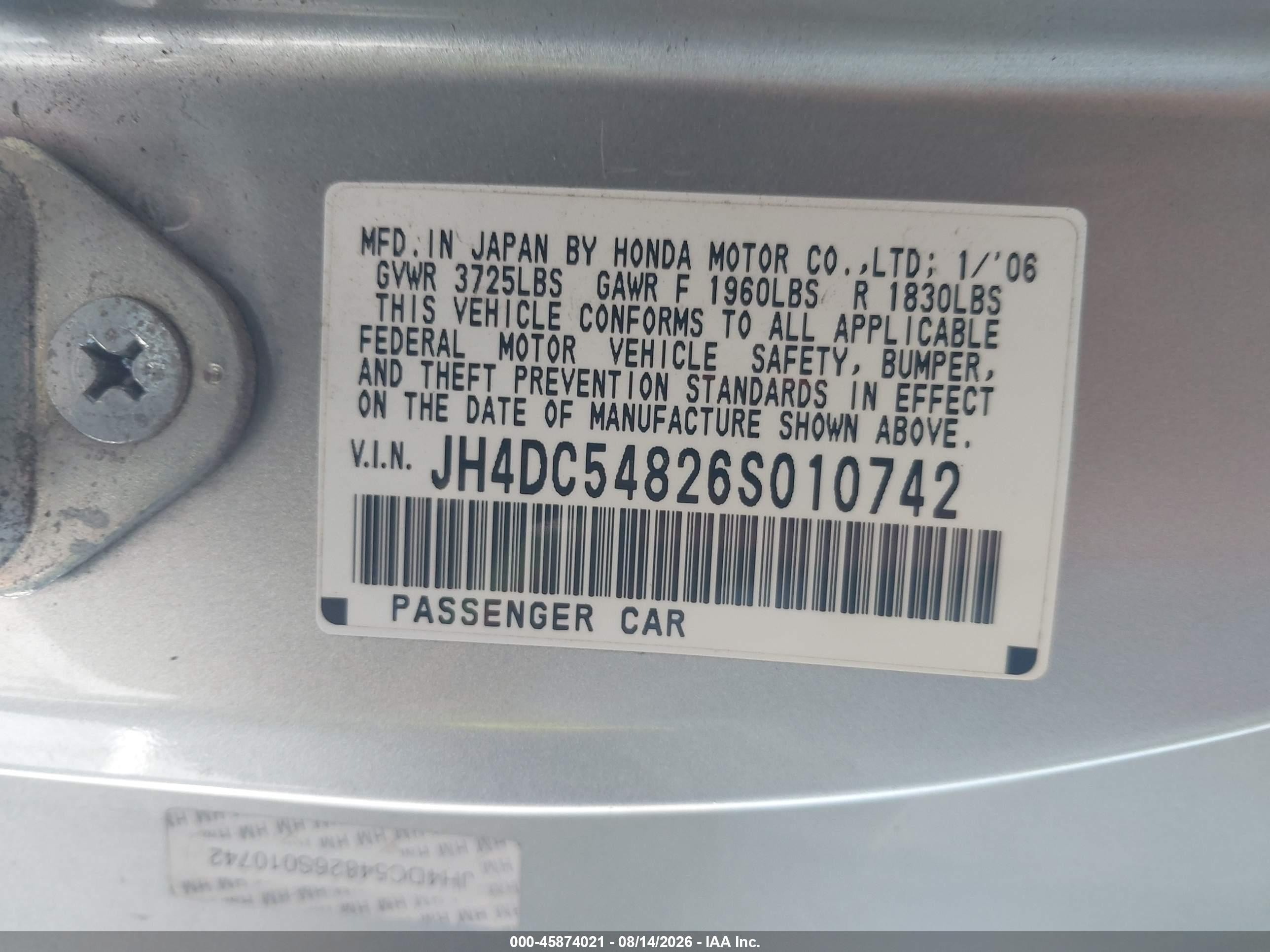 2006 Acura Rsx   Silver vin: JH4DC54826S010742