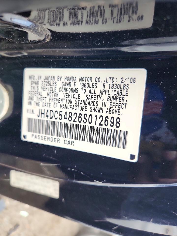 2006 Acura Rsx Black vin: JH4DC54826S012698
