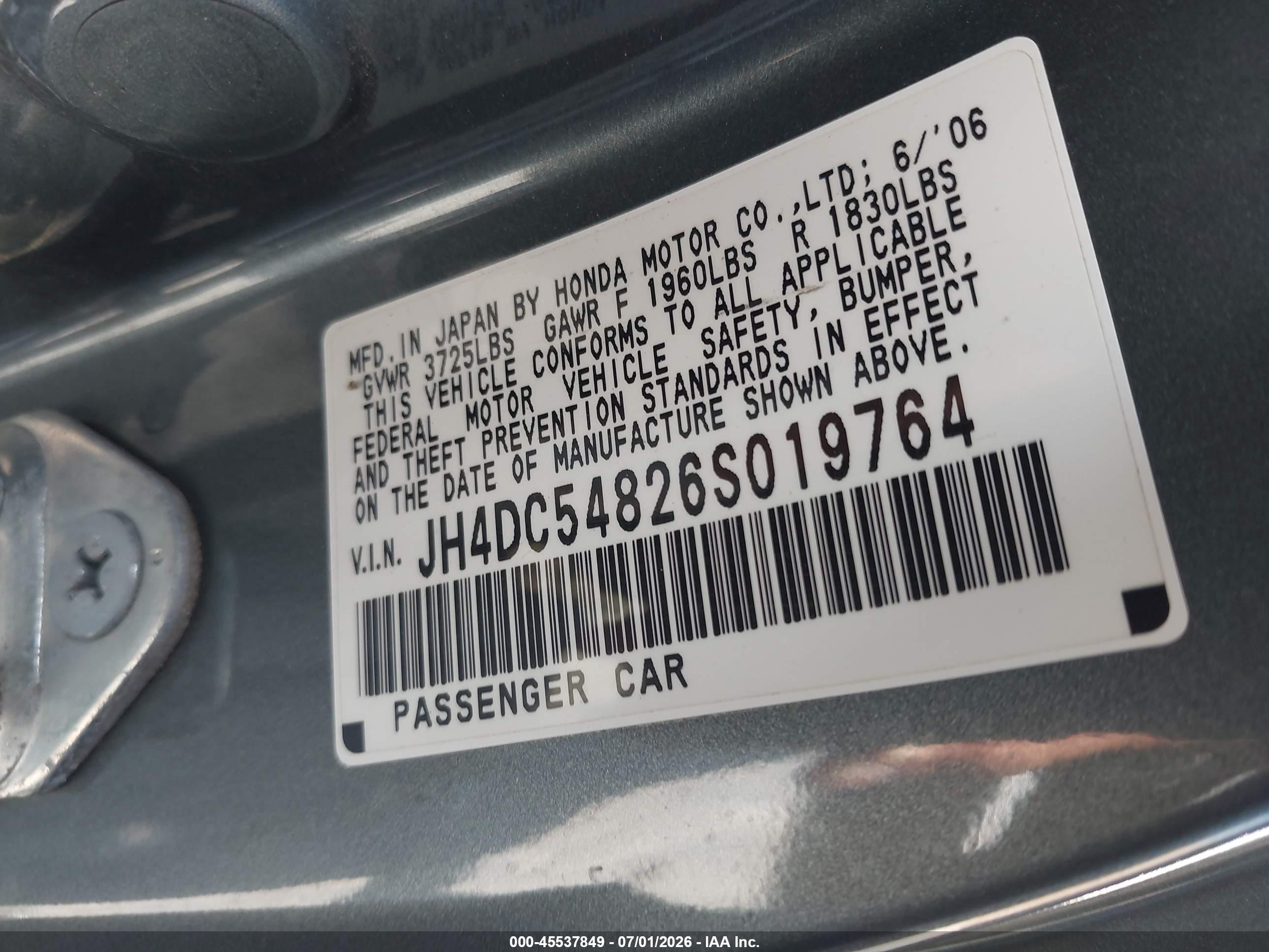 2006 Acura Rsx   Gray vin: JH4DC54826S019764