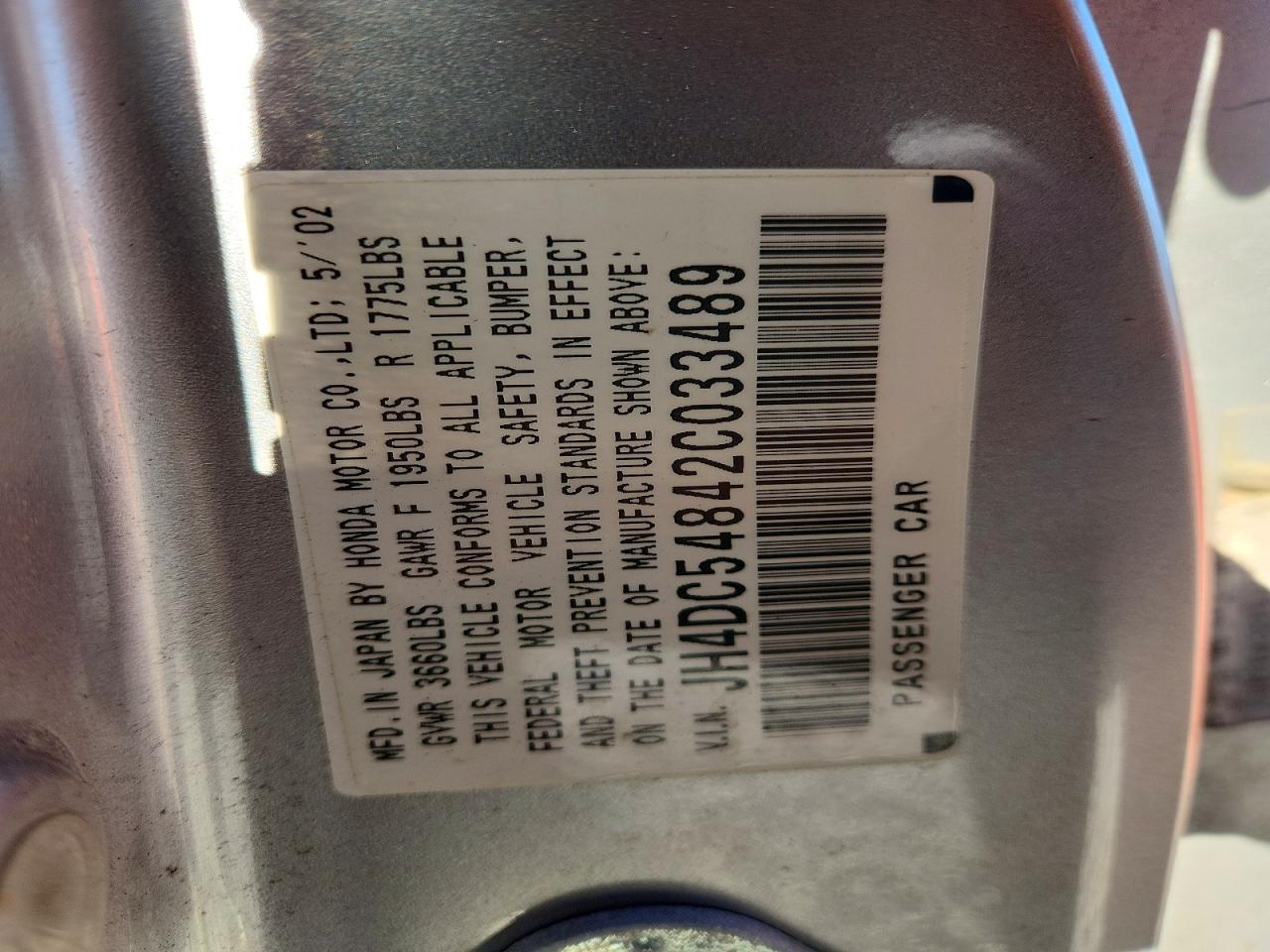 2002 Acura Rsx Silver vin: JH4DC54842C033489
