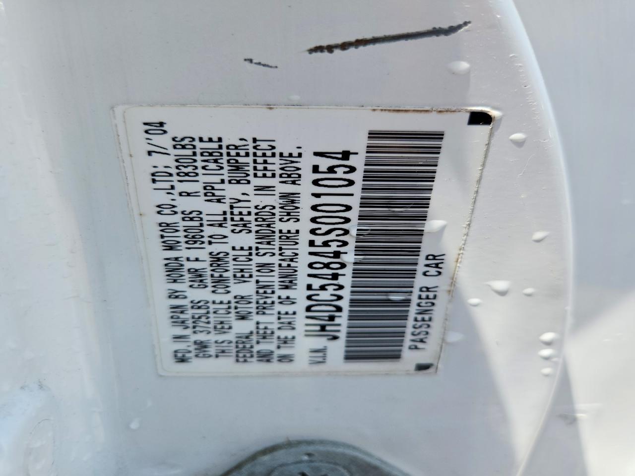 2005 Acura Rsx White vin: JH4DC54845S001054