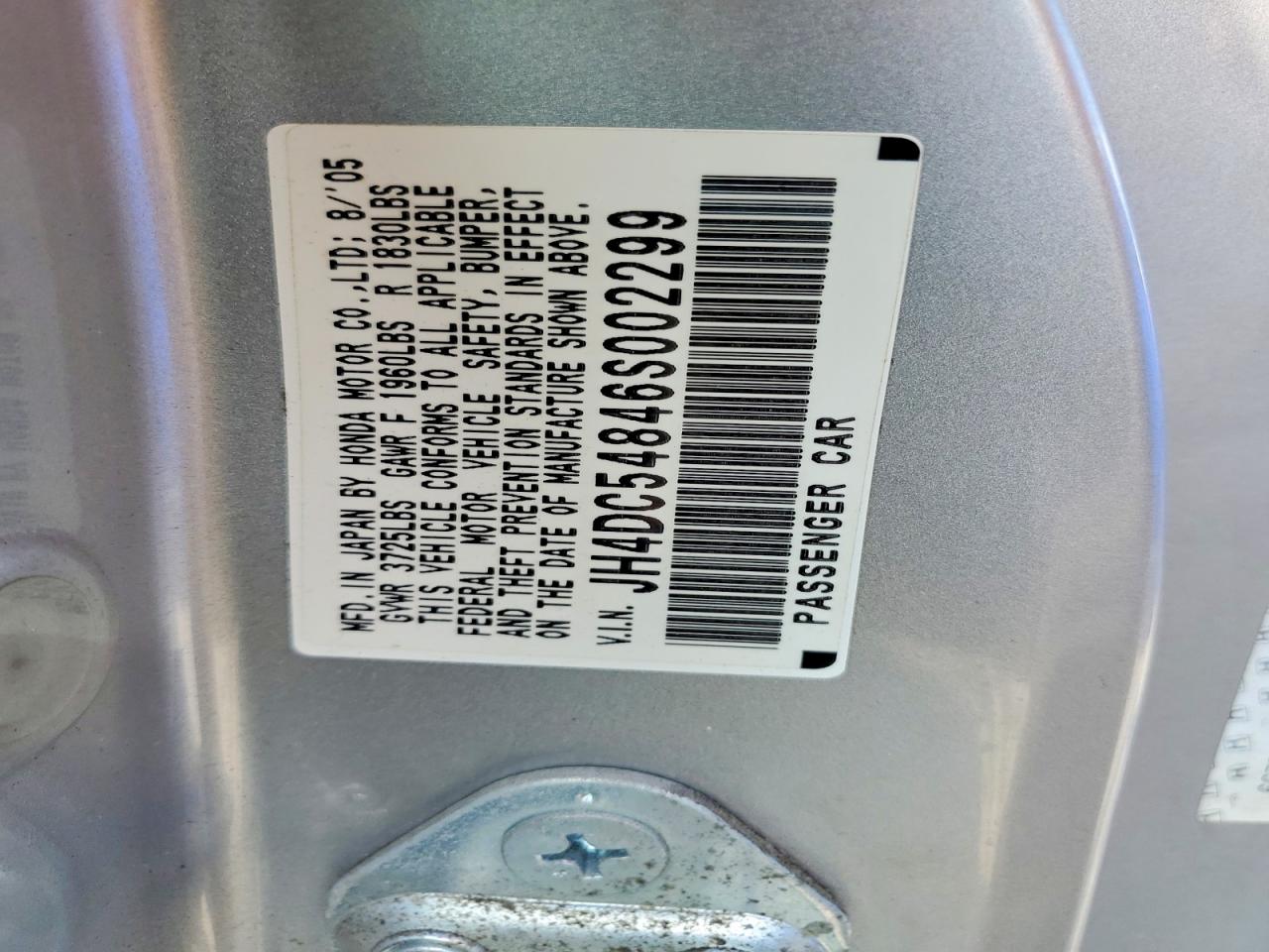 2006 Acura Rsx Silver vin: JH4DC54846S002299