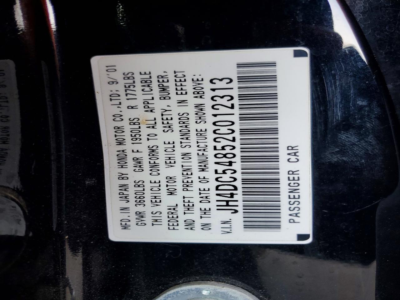 2002 Acura Rsx Black vin: JH4DC54852C012313