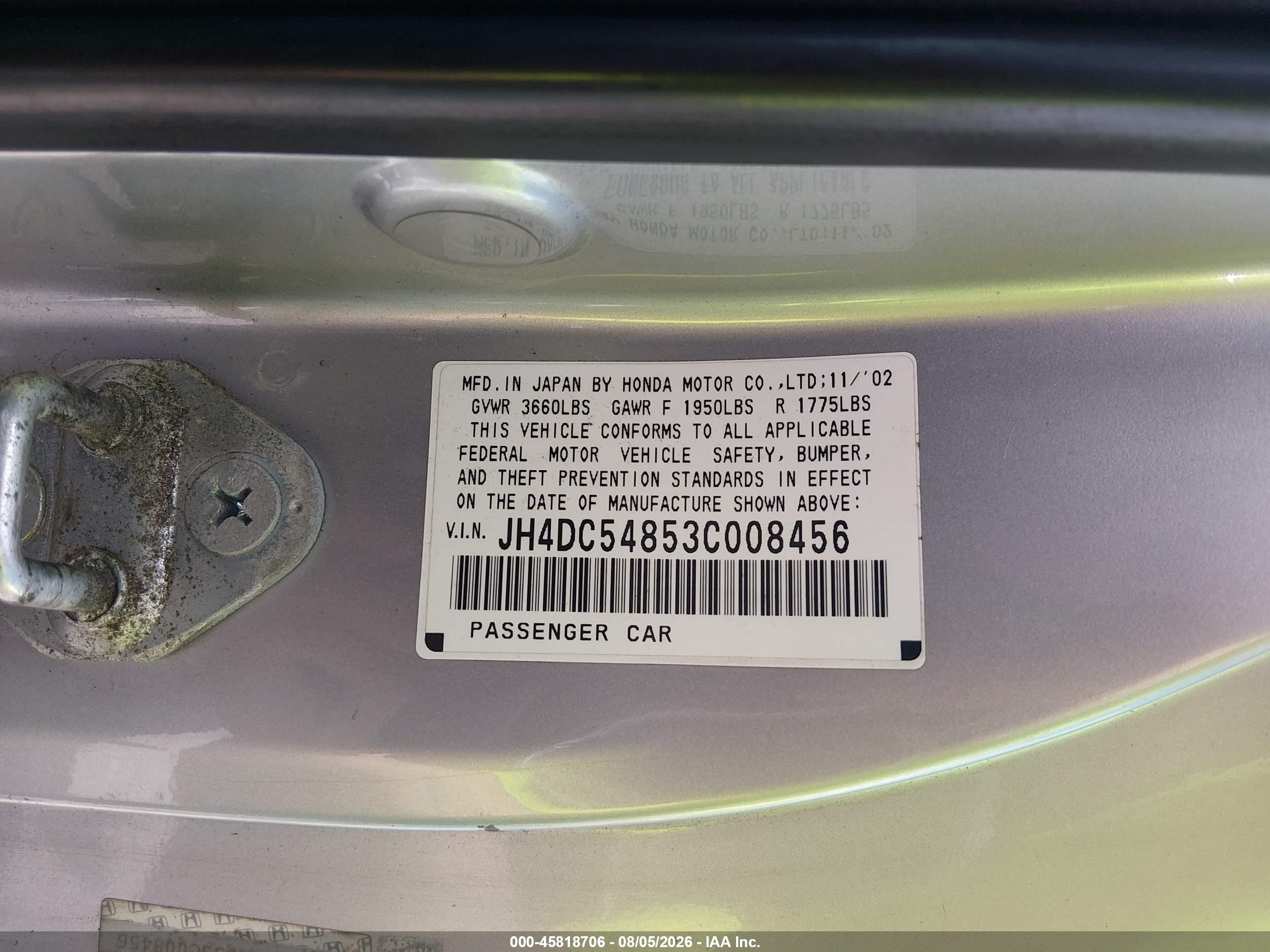 2003 Acura Rsx   Silver vin: JH4DC54853C008456