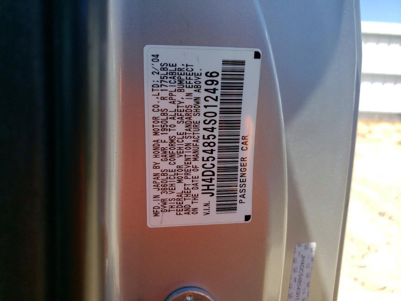 2004 Acura Rsx Silver vin: JH4DC54854S012496