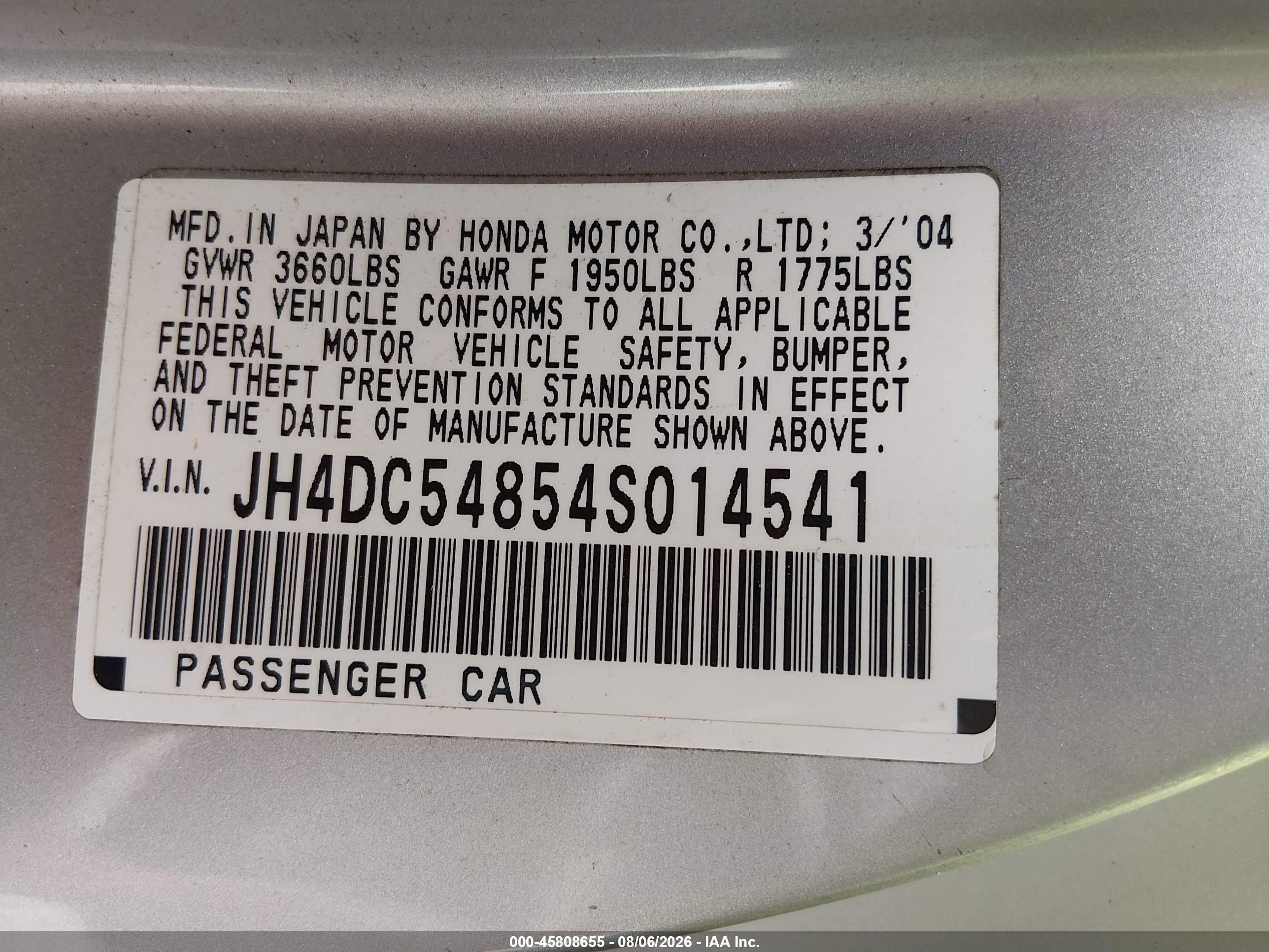 2004 Acura Rsx   Silver vin: JH4DC54854S014541