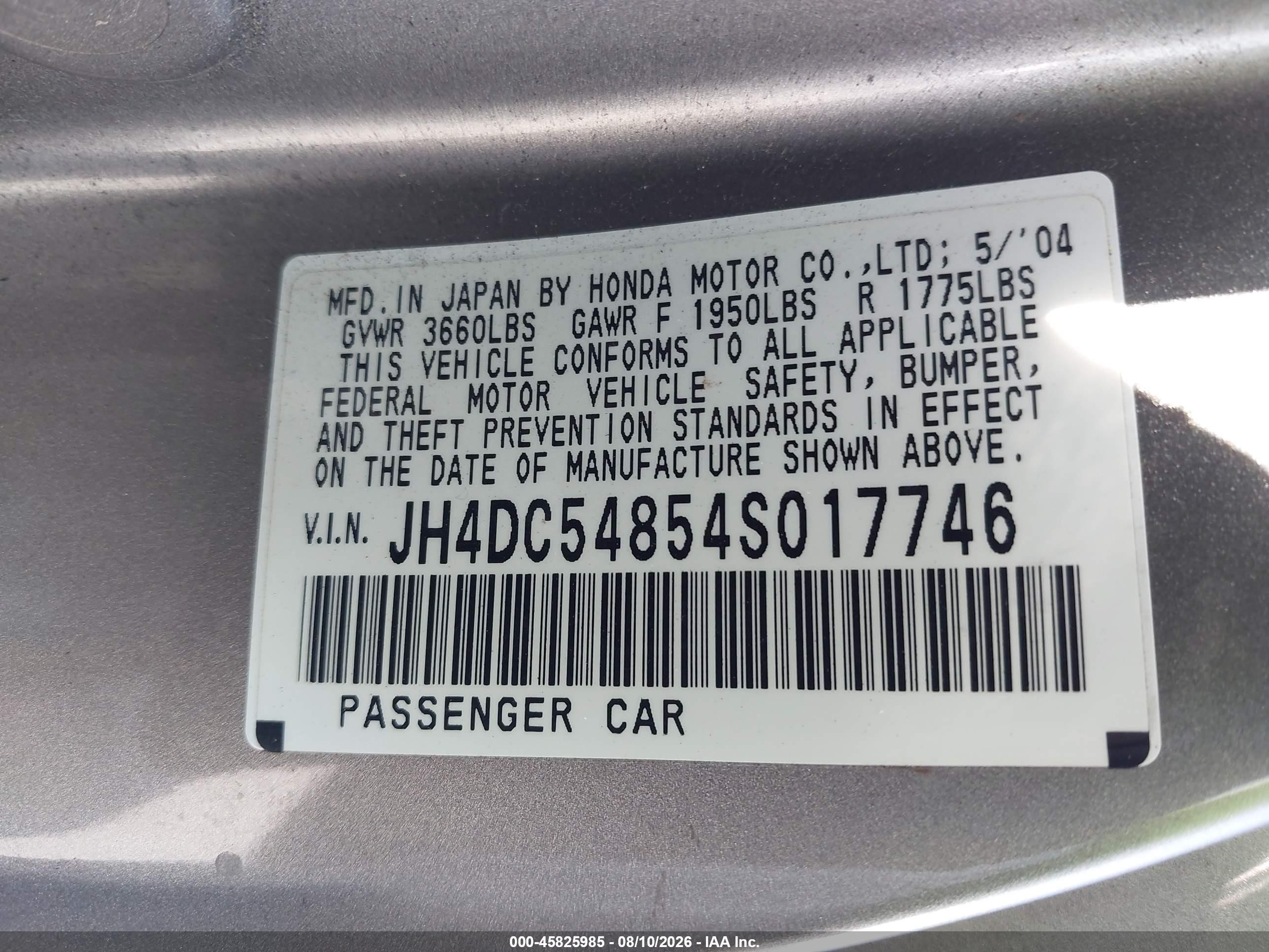 2004 Acura Rsx   Pewter vin: JH4DC54854S017746