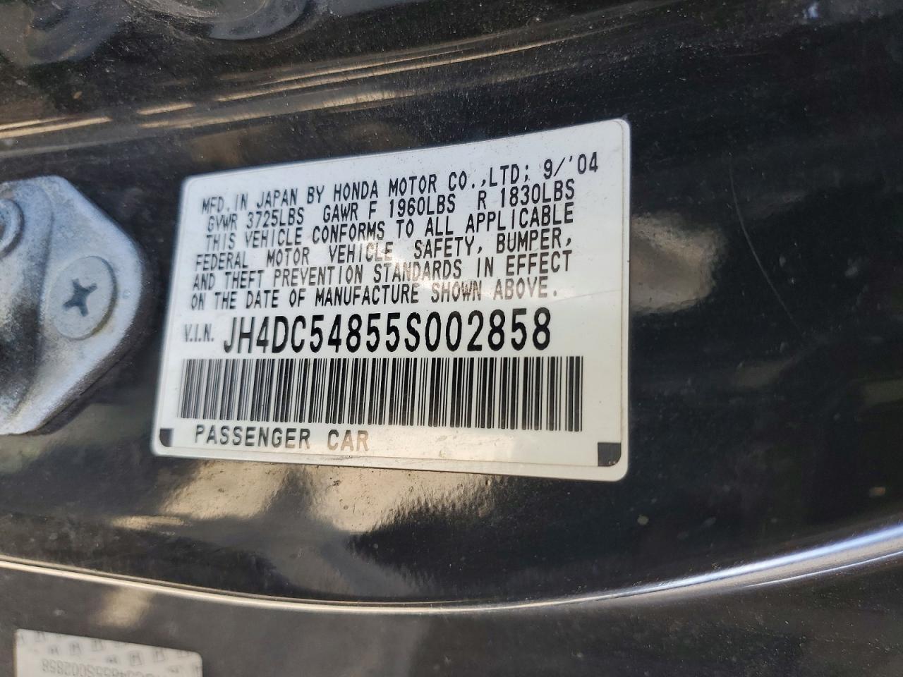 2005 Acura Rsx Black vin: JH4DC54855S002858