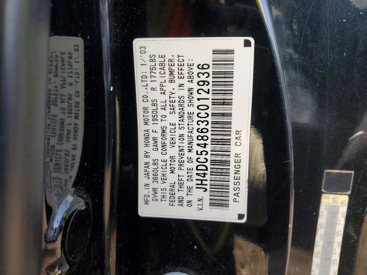 2003 Acura Rsx Black vin: JH4DC54863C012936