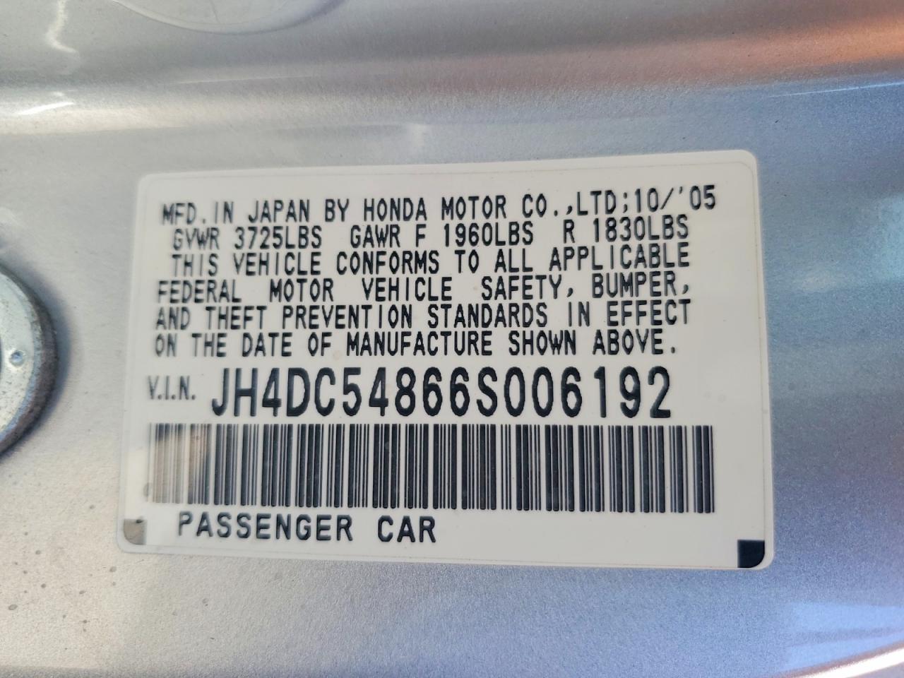 2006 Acura Rsx Silver vin: JH4DC54866S006192