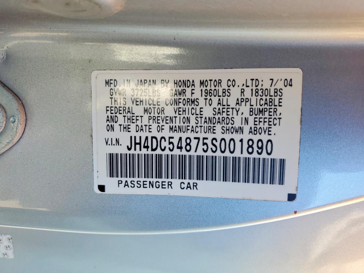 2005 Acura Rsx Silver vin: JH4DC54875S001890