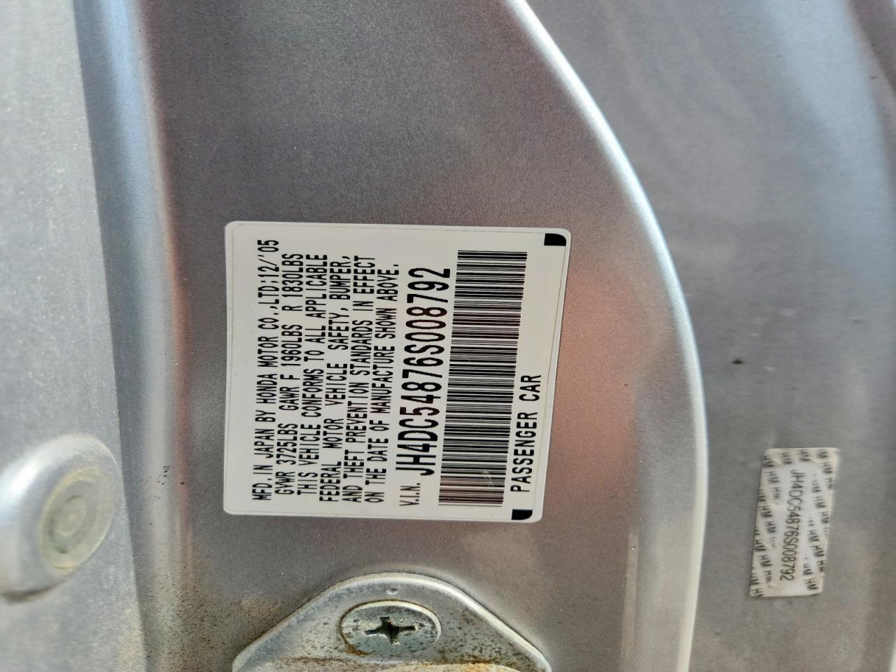 2006 Acura Rsx Silver vin: JH4DC54876S008792