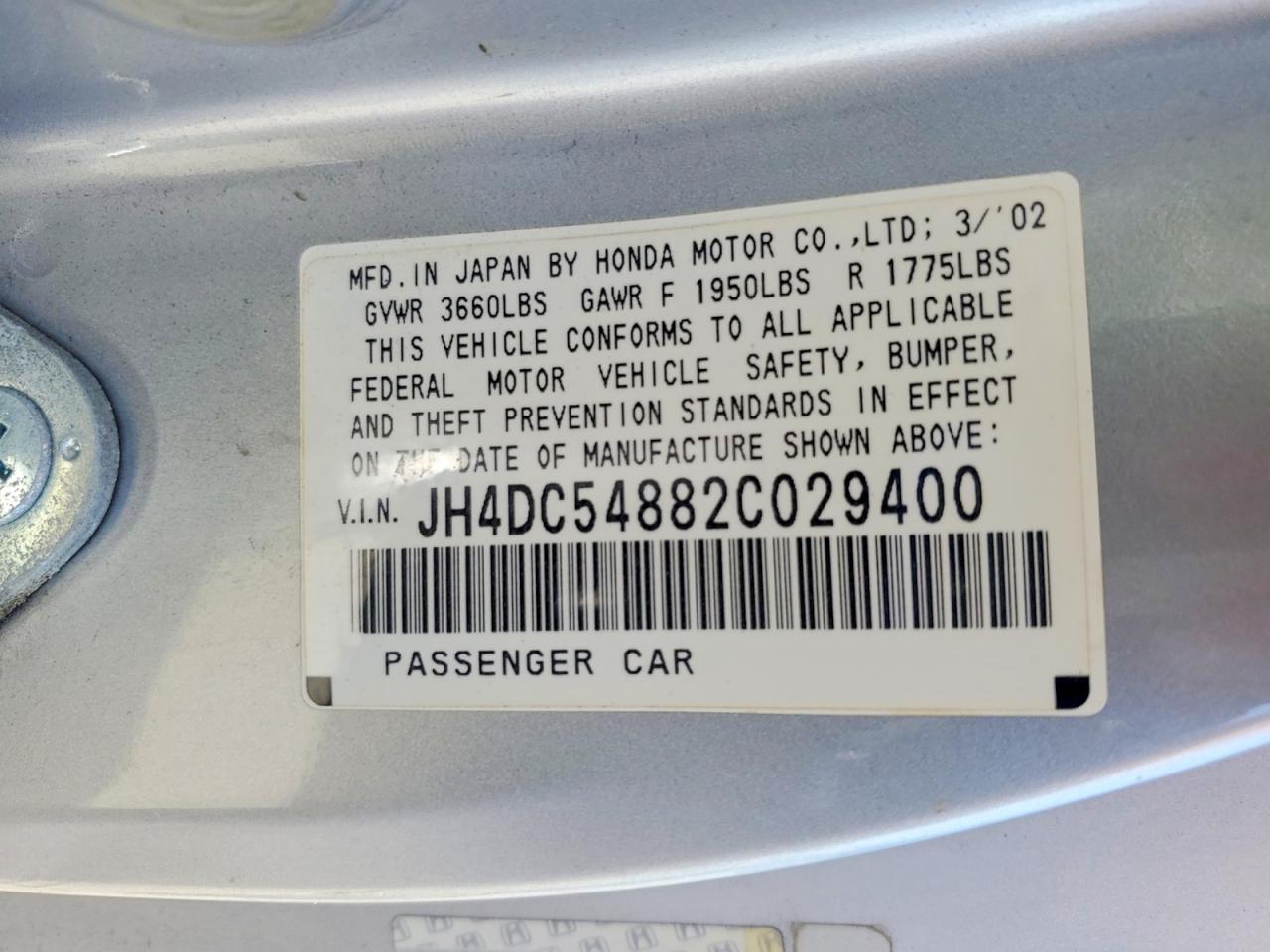 2002 Acura Rsx Silver vin: JH4DC54882C029400