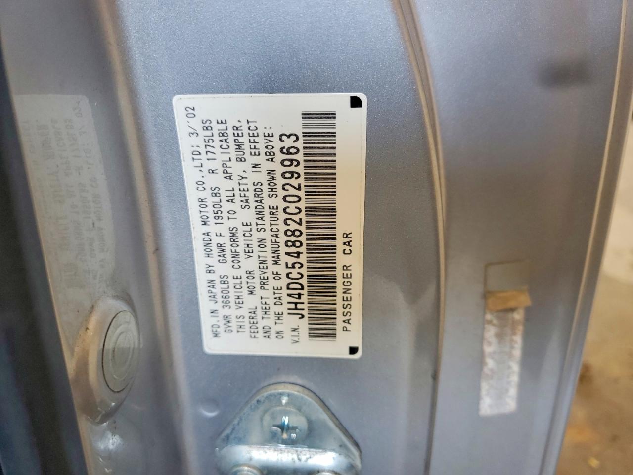 2002 Acura Rsx Silver vin: JH4DC54882C029963