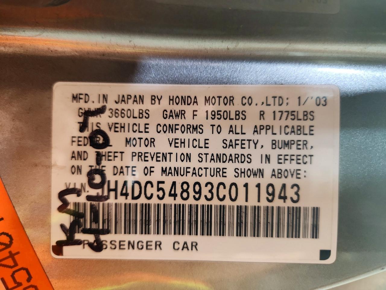 2003 Acura Rsx Tan vin: JH4DC54893C011943