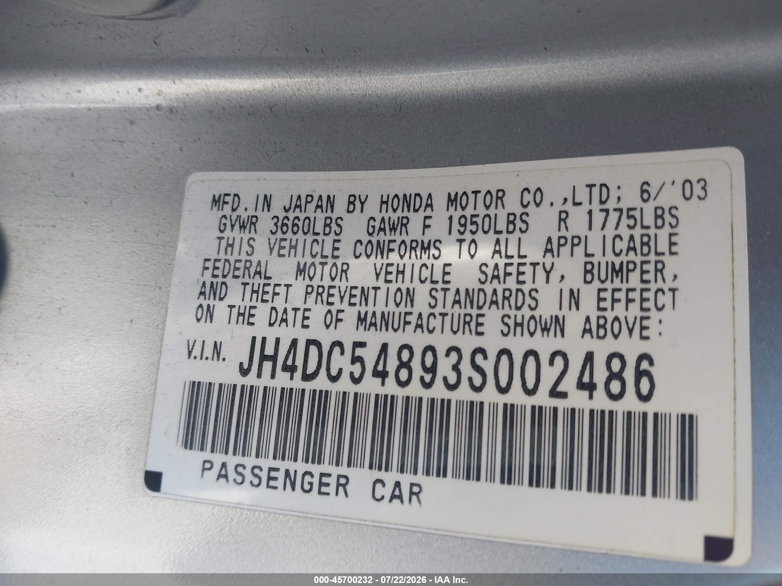 2003 Acura Rsx   Silver vin: JH4DC54893S002486