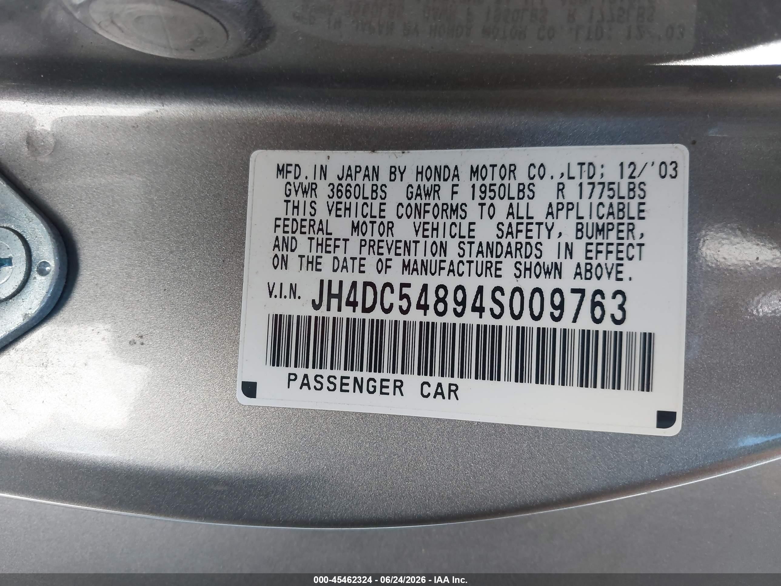 2004 Acura Rsx   Gray vin: JH4DC54894S009763