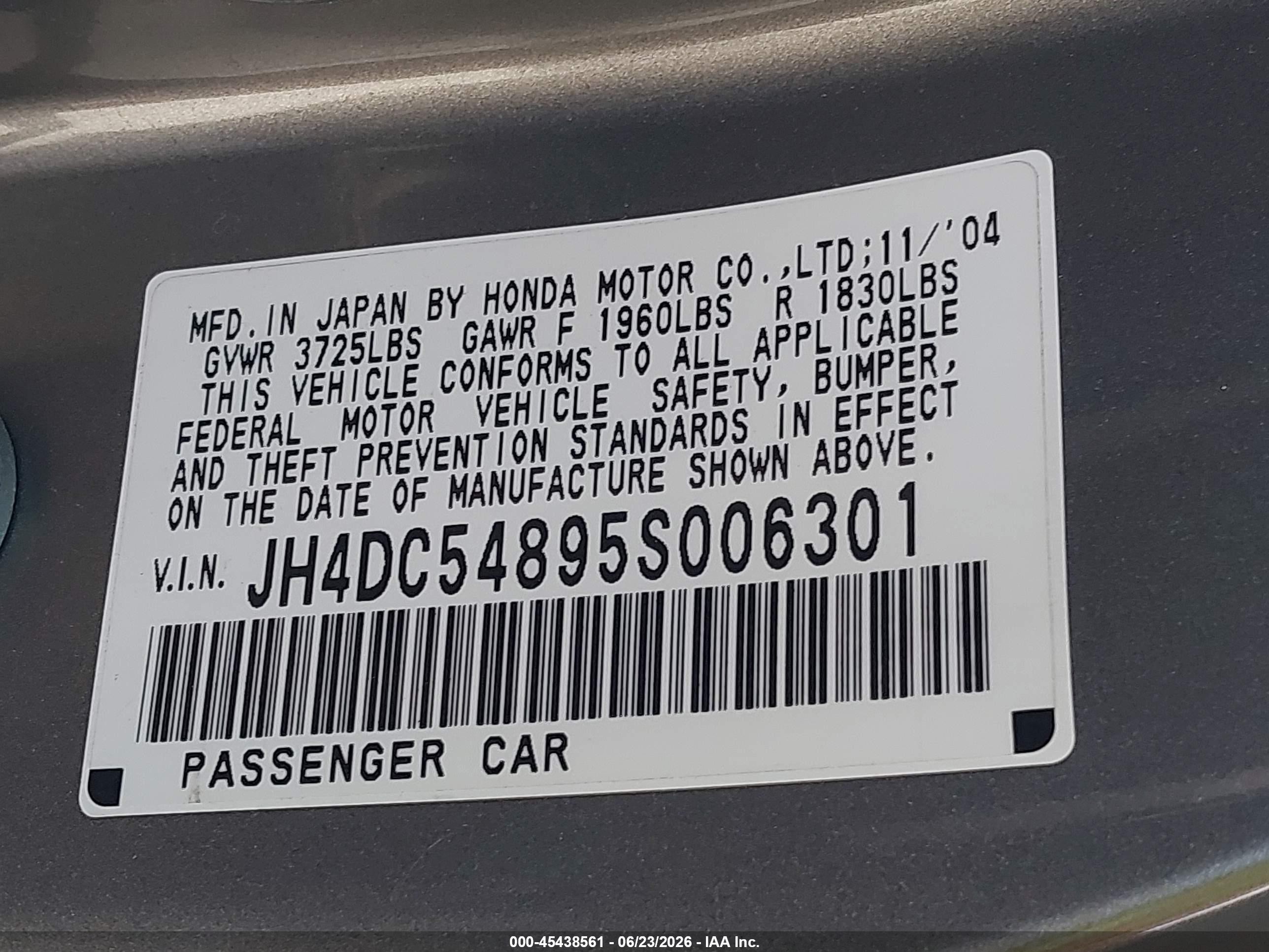 2005 Acura Rsx   Gray vin: JH4DC54895S006301