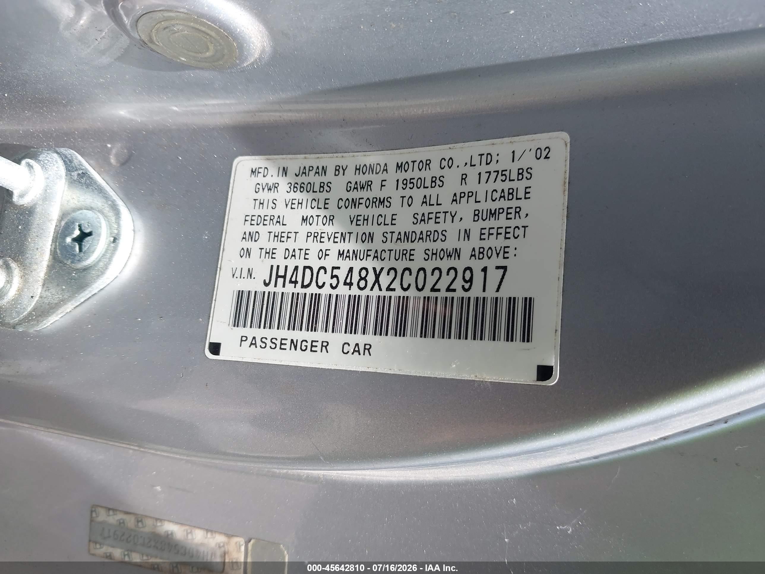 2002 Acura Rsx   Silver vin: JH4DC548X2C022917