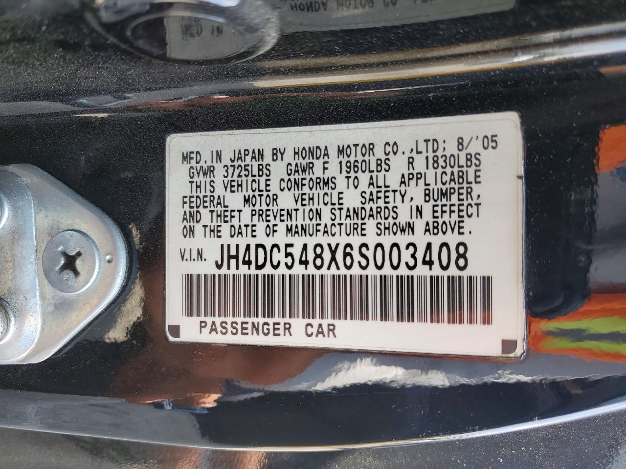 2006 Acura Rsx Black vin: JH4DC548X6S003408