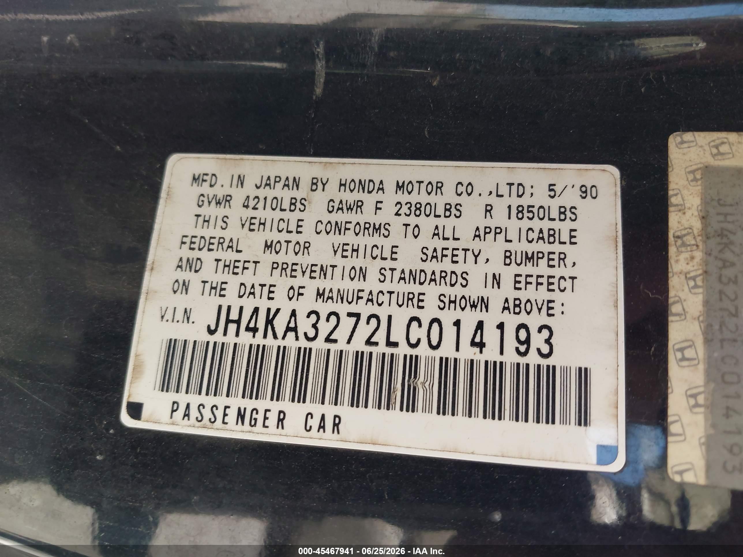 1990 Acura Legend Ls Black vin: JH4KA3272LC014193
