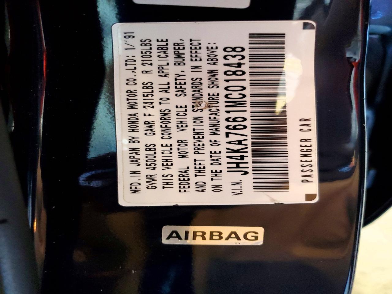 1991 Acura Legend L Blue vin: JH4KA7661MC018438