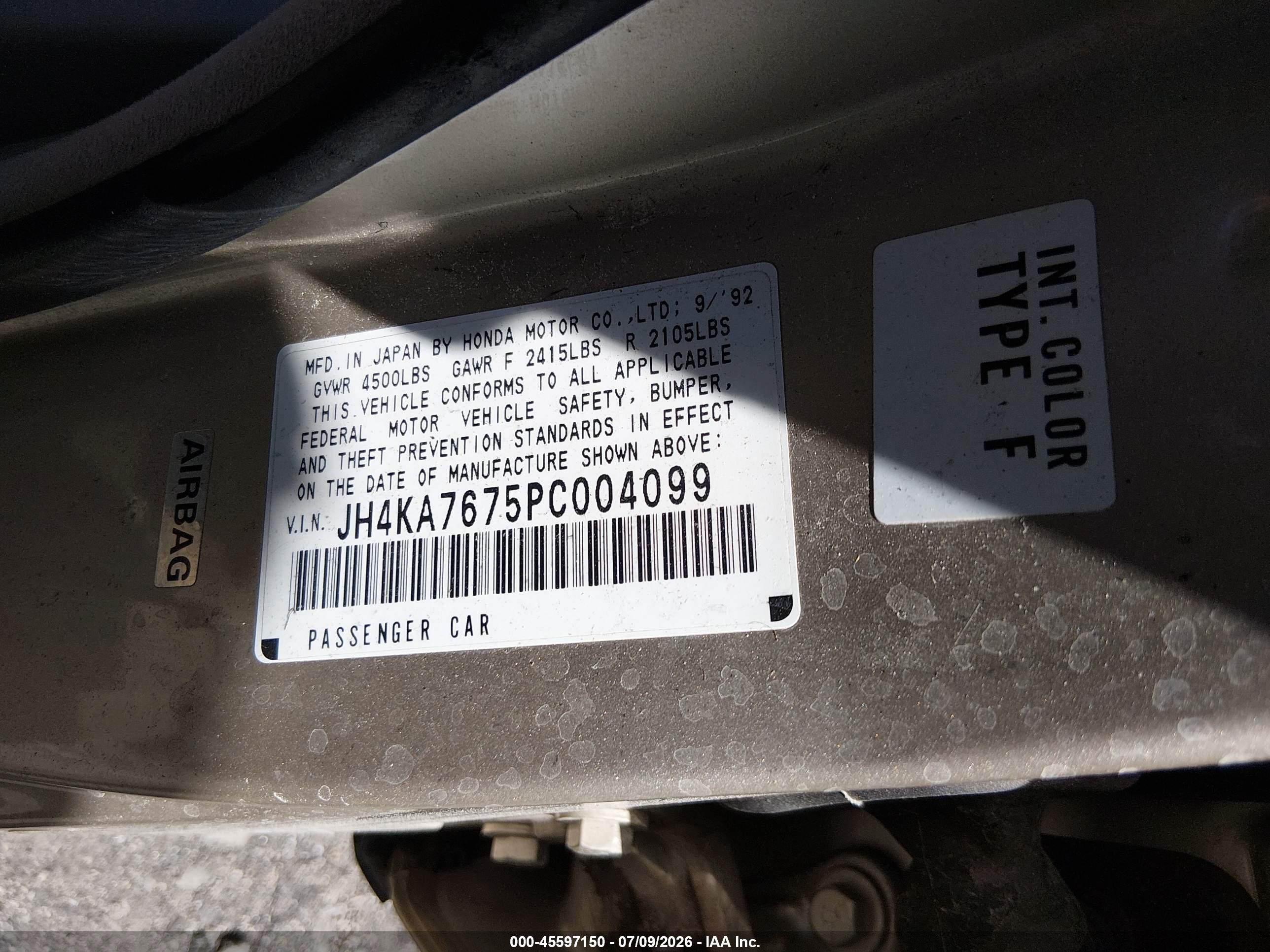 1993 Acura Legend Ls Beige vin: JH4KA7675PC004099