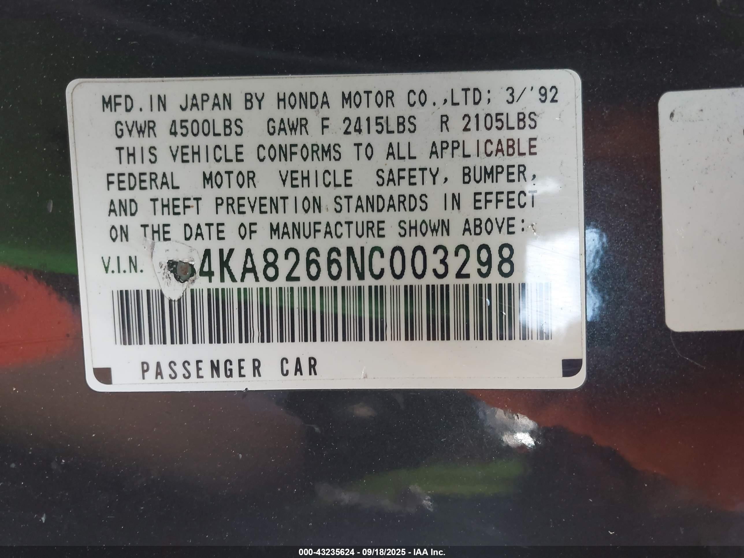 1992 Acura Legend L Black vin: JH4KA8266NC003298