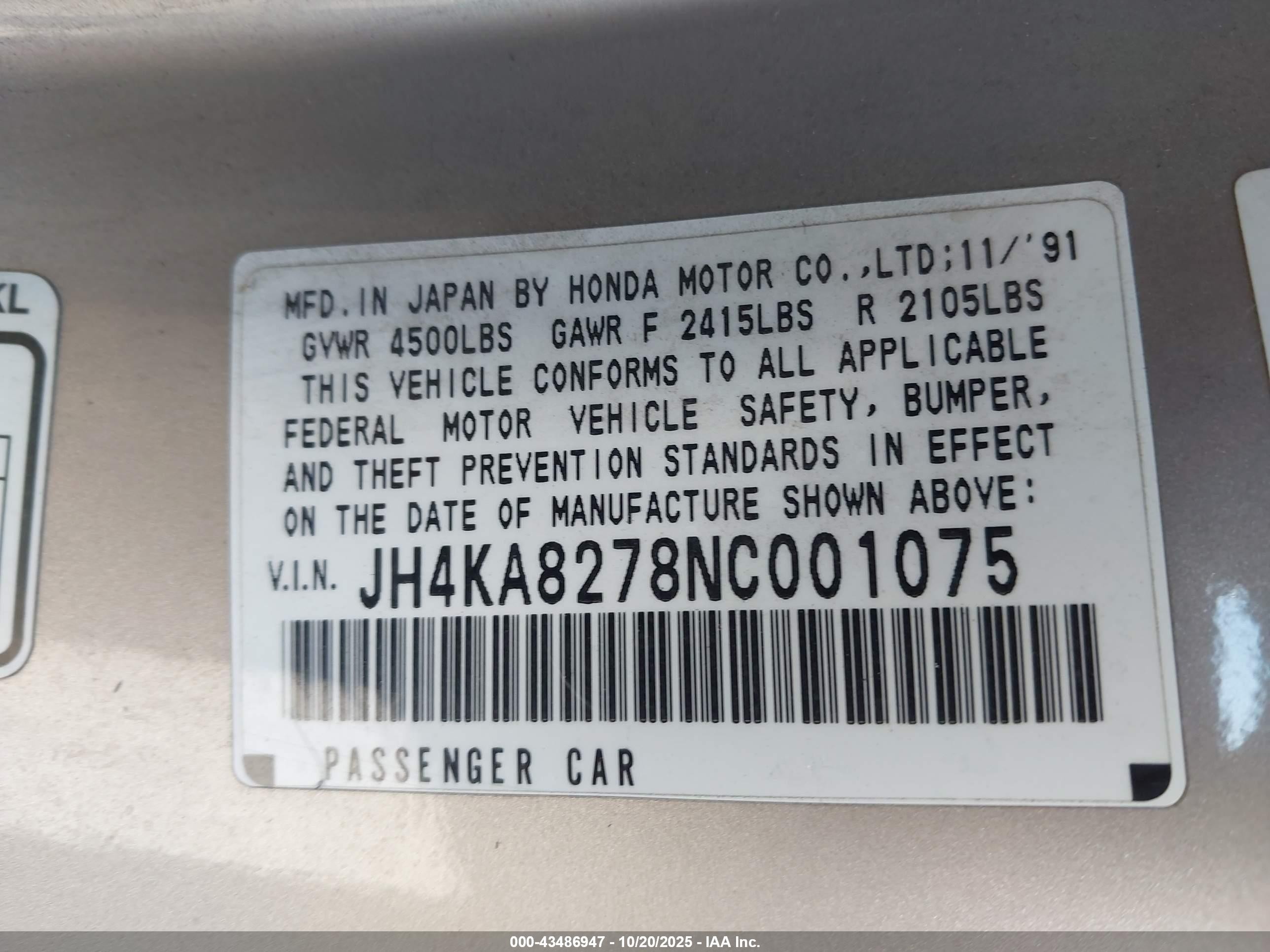1992 Acura Legend Ls Silver vin: JH4KA8278NC001075