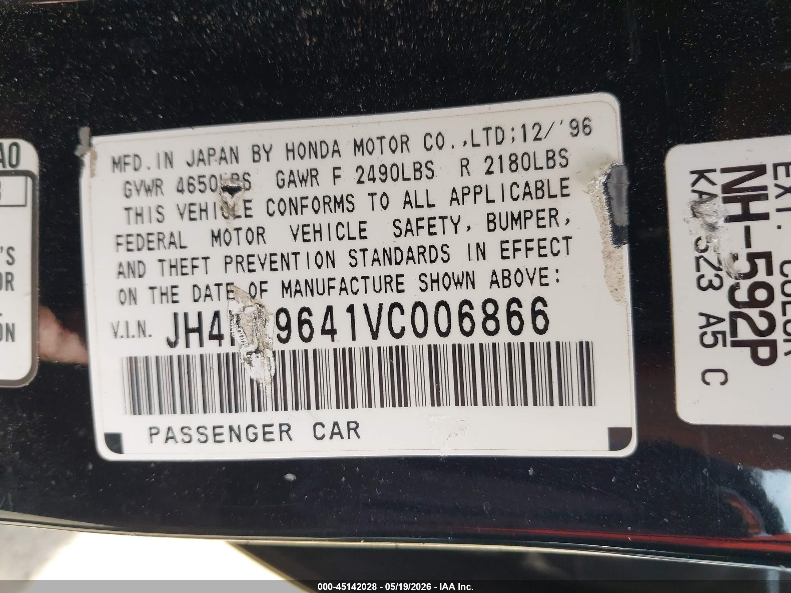 1997 Acura Rl 3.5 Black vin: JH4KA9641VC006866