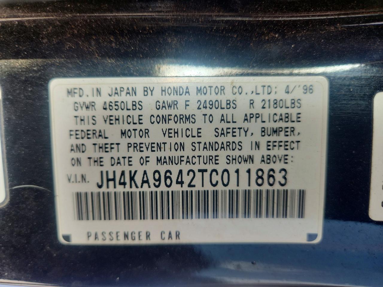 1996 Acura 3.5rl Black vin: JH4KA9642TC011863