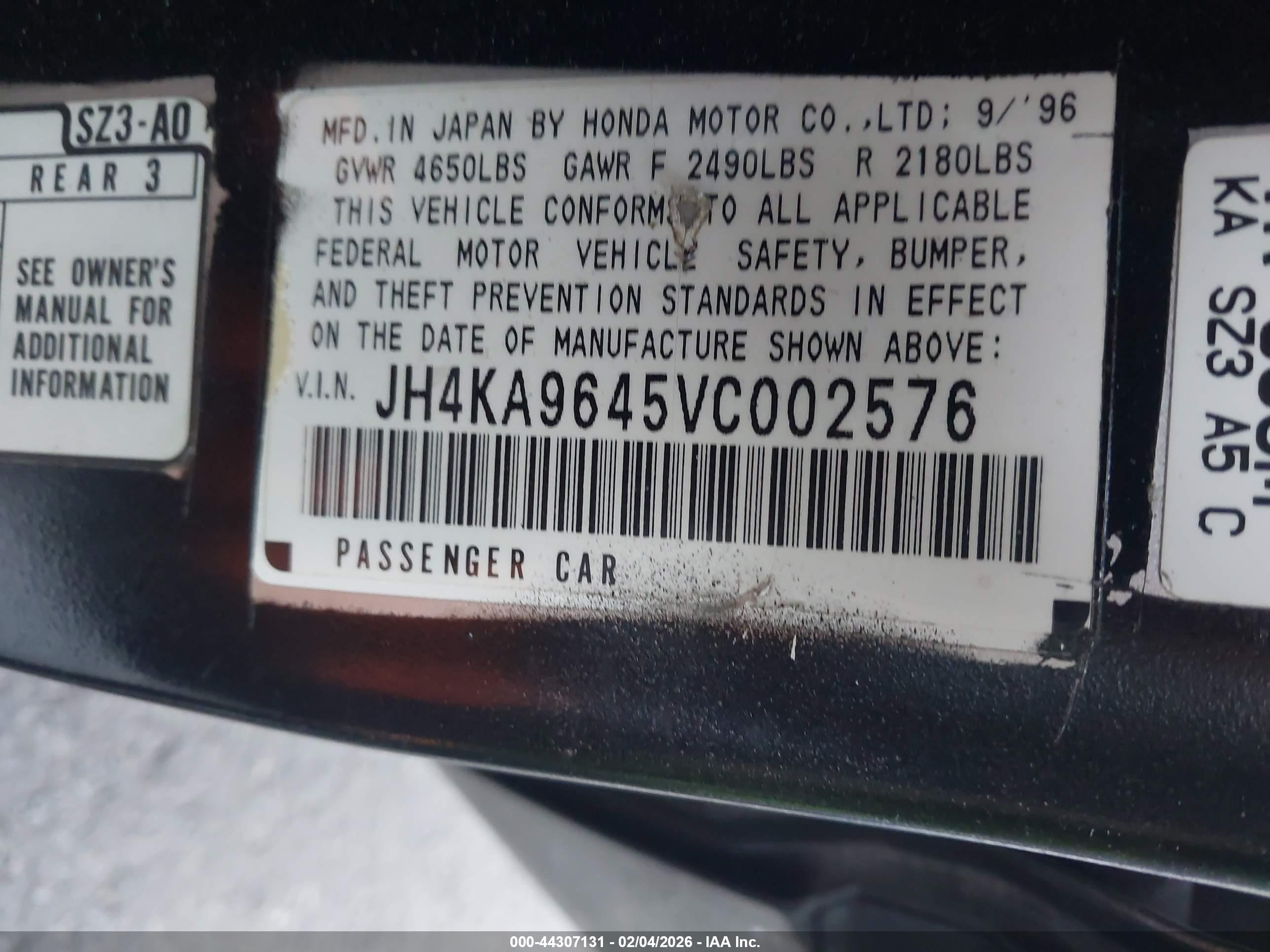 1997 Acura Rl 3.5 Black vin: JH4KA9645VC002576