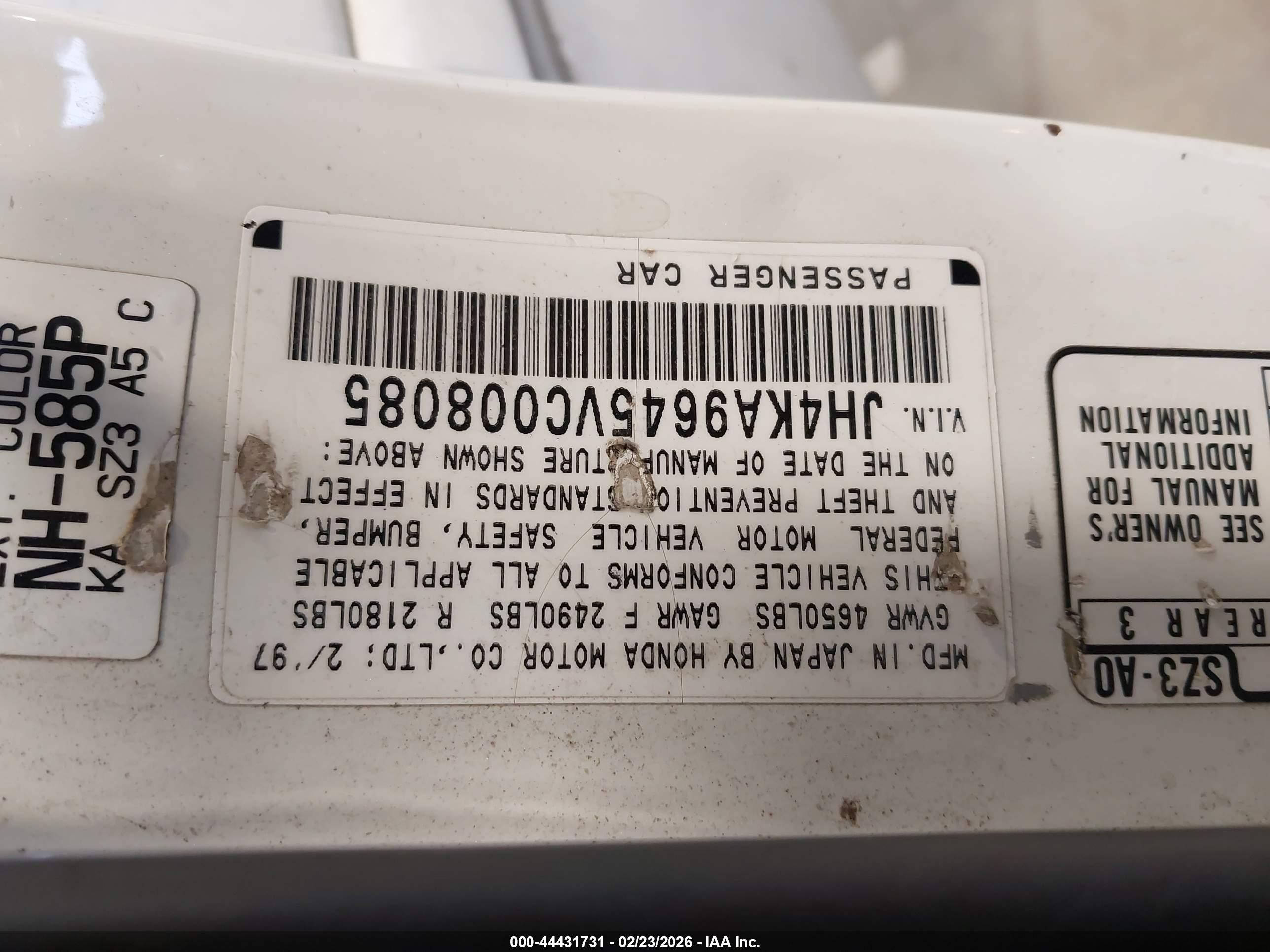 1997 Acura Rl 3.5 White vin: JH4KA9645VC008085