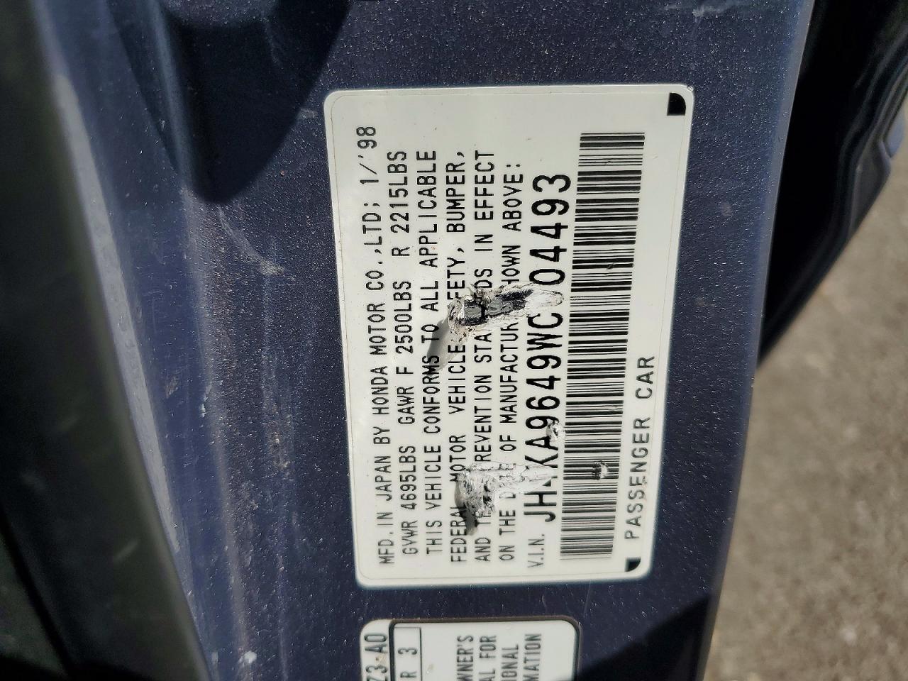 1998 Acura 3.5rl Синий vin: JH4KA9649WC004493