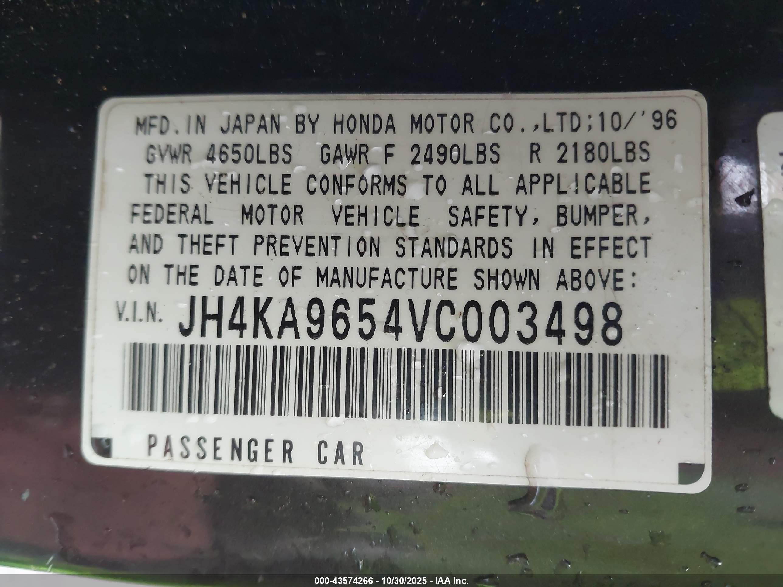 1997 Acura Rl 3.5 Gray vin: JH4KA9654VC003498