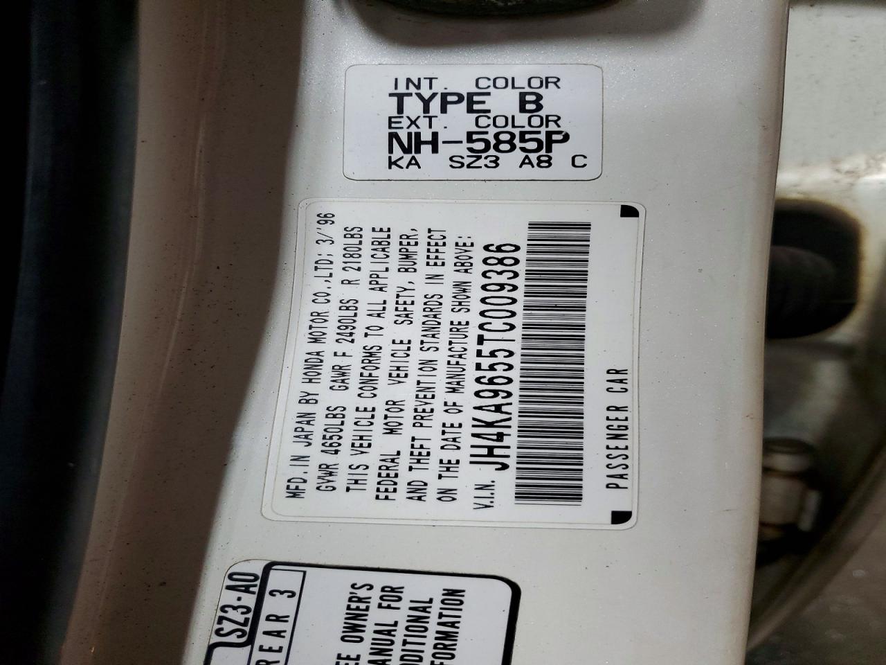 1996 Acura 3.5rl White vin: JH4KA9655TC009386