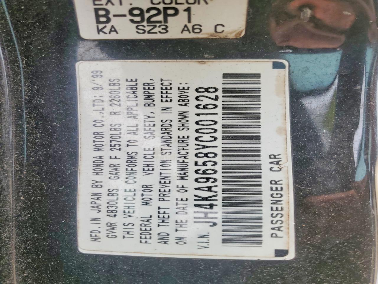 2000 Acura 3.5rl Черный vin: JH4KA9658YC001628