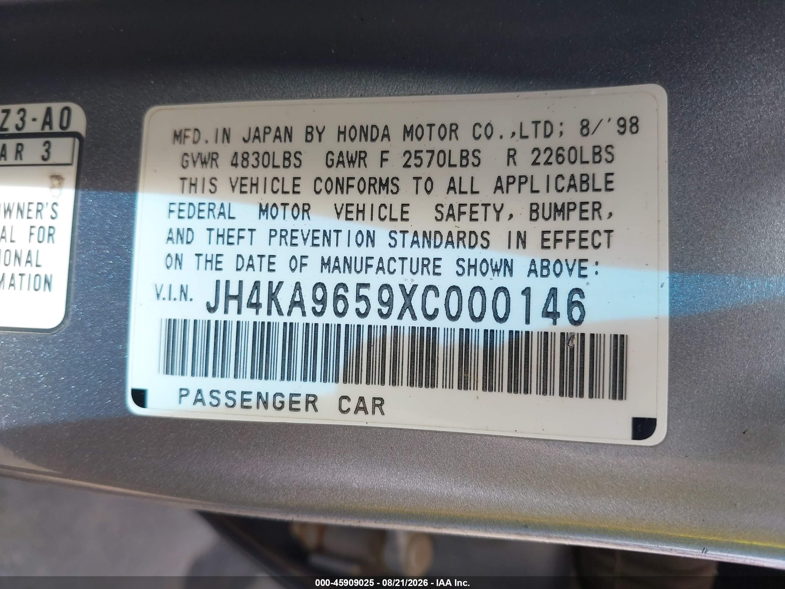 1999 Acura Rl 3.5 Синий vin: JH4KA9659XC000146