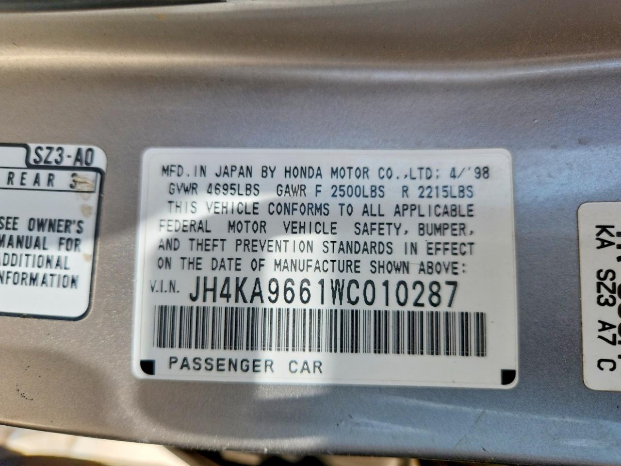 1998 Acura 3.5rl Бежевый vin: JH4KA9661WC010287