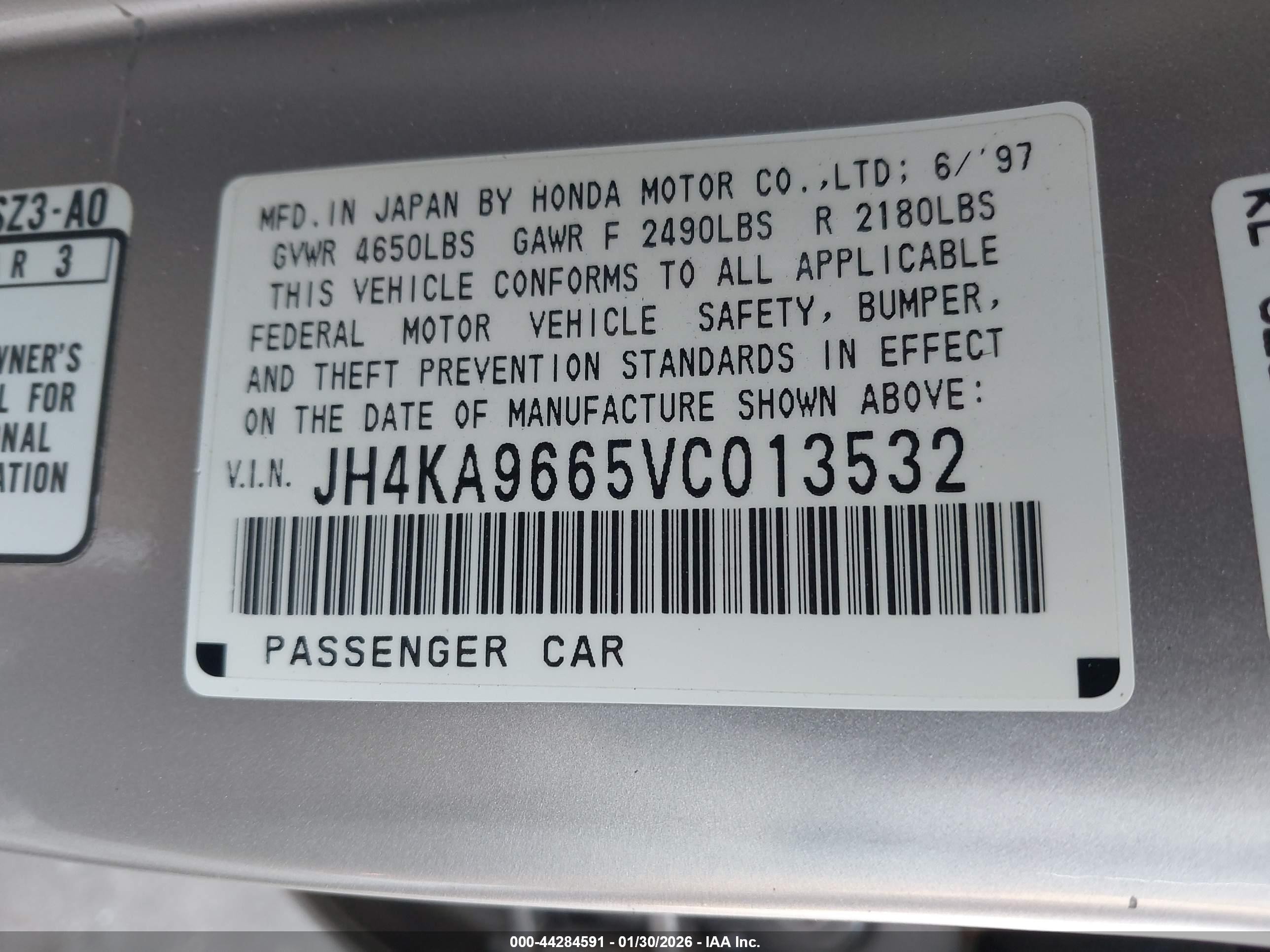 1997 Acura Rl 3.5 Silver vin: JH4KA9665VC013532